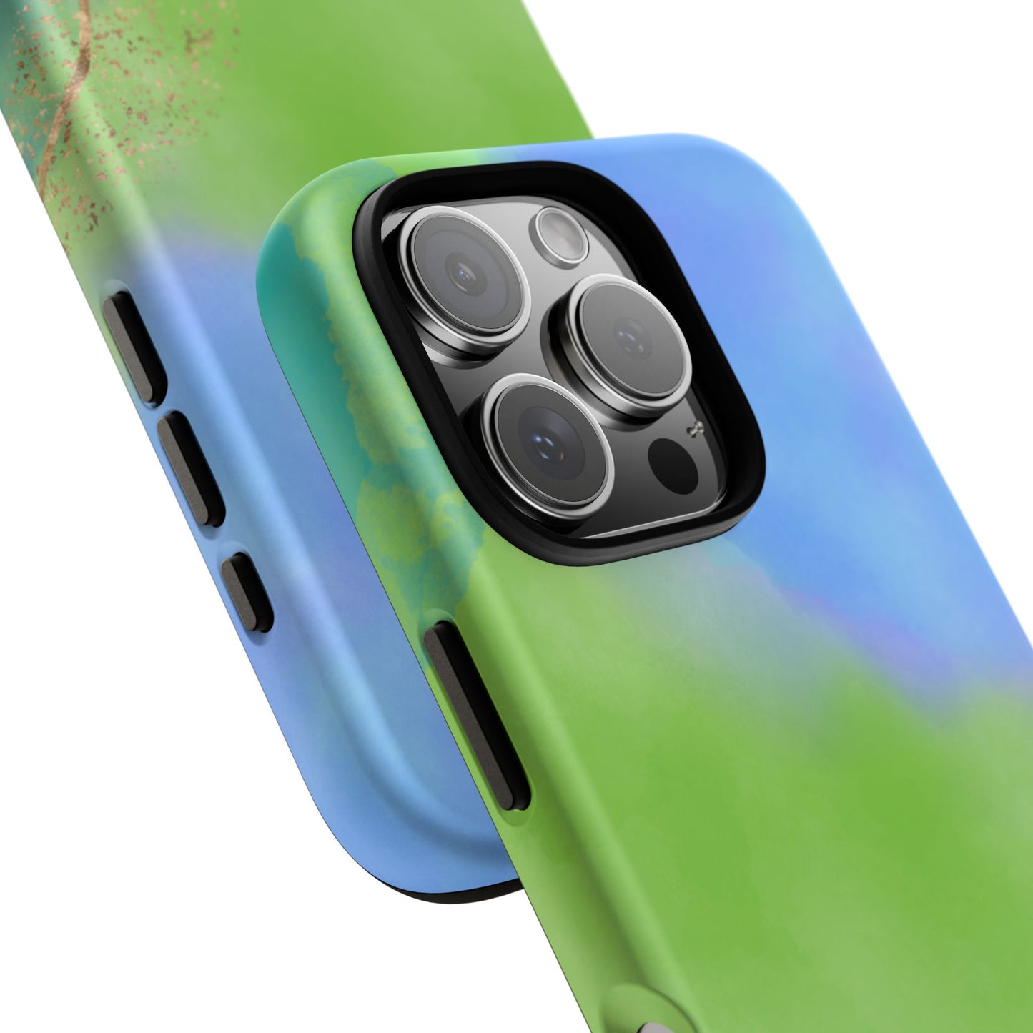 Artistic Tough Phone Case – Vibrant Green and Blue Abstract Design
