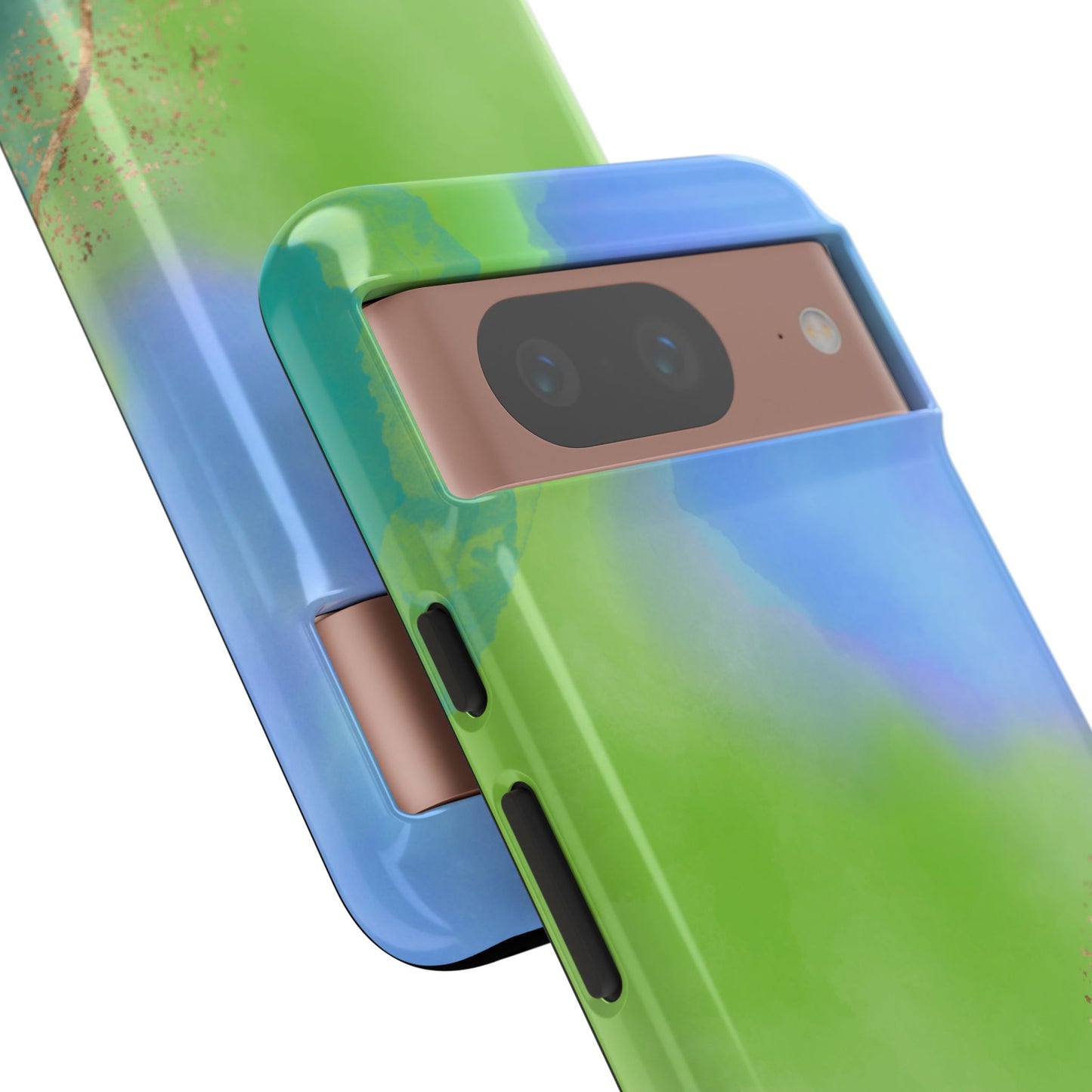 Artistic Tough Phone Case – Vibrant Green and Blue Abstract Design