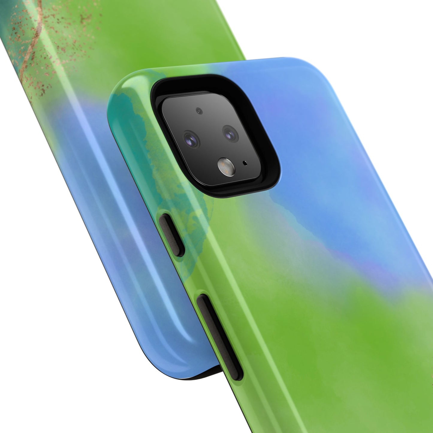 Artistic Tough Phone Case – Vibrant Green and Blue Abstract Design