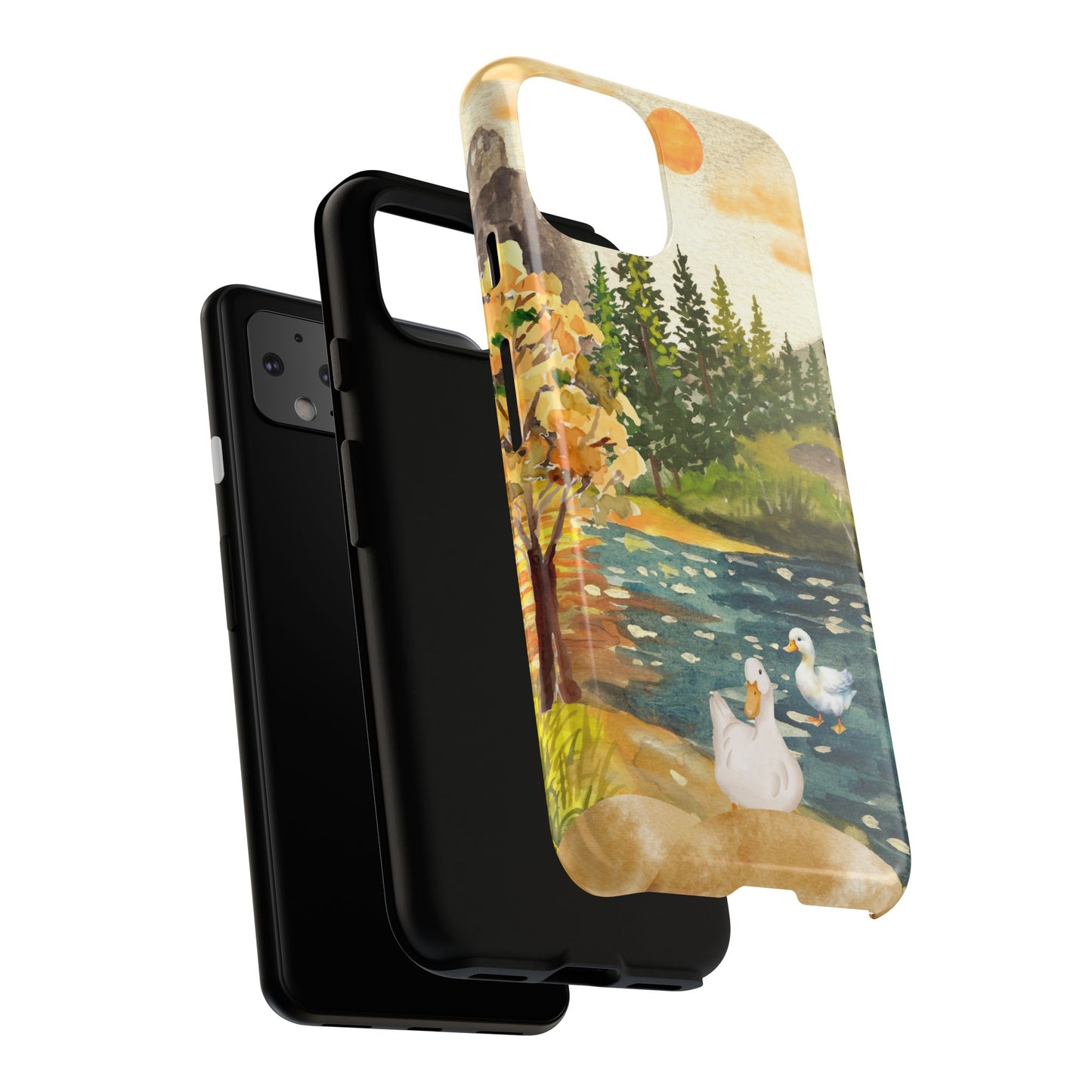 Artistic Phone Case with Ducks and Nature Scene
