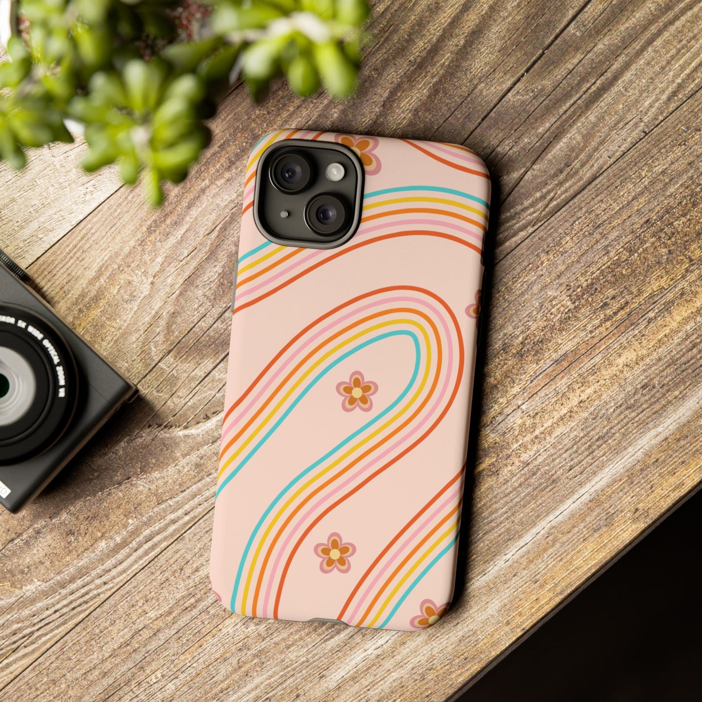 Retro Rainbow Phone Case - Tough & Stylish Floral Design