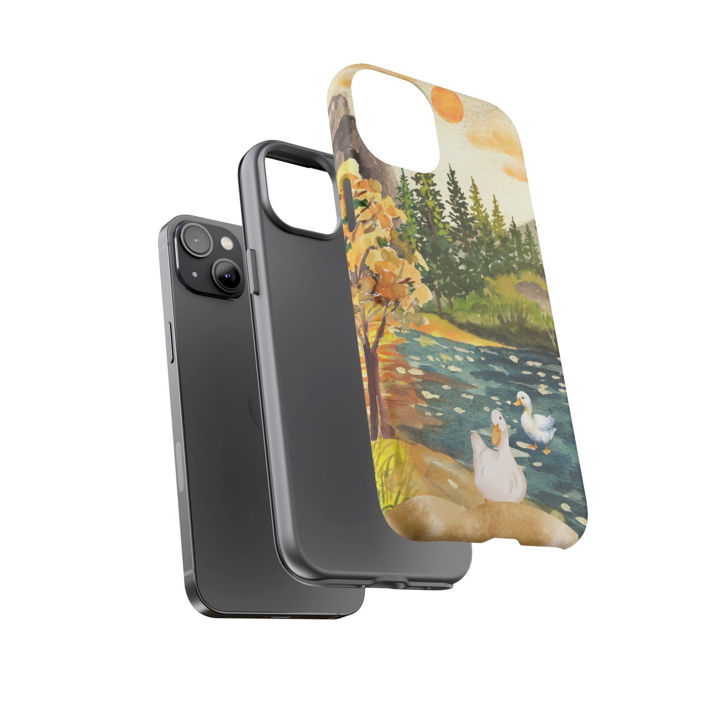 Artistic Phone Case with Ducks and Nature Scene