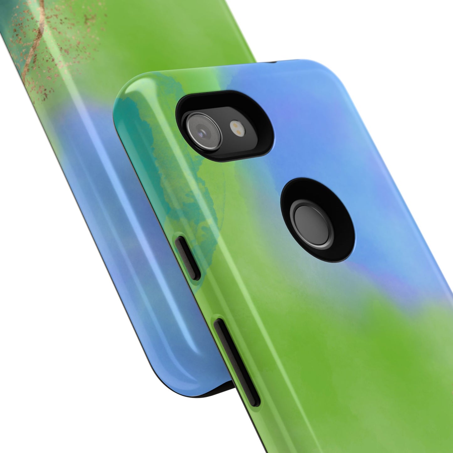 Artistic Tough Phone Case – Vibrant Green and Blue Abstract Design