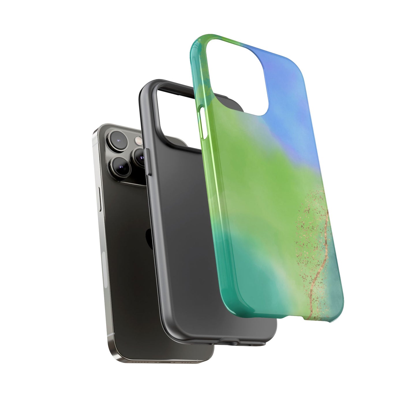 Artistic Tough Phone Case – Vibrant Green and Blue Abstract Design
