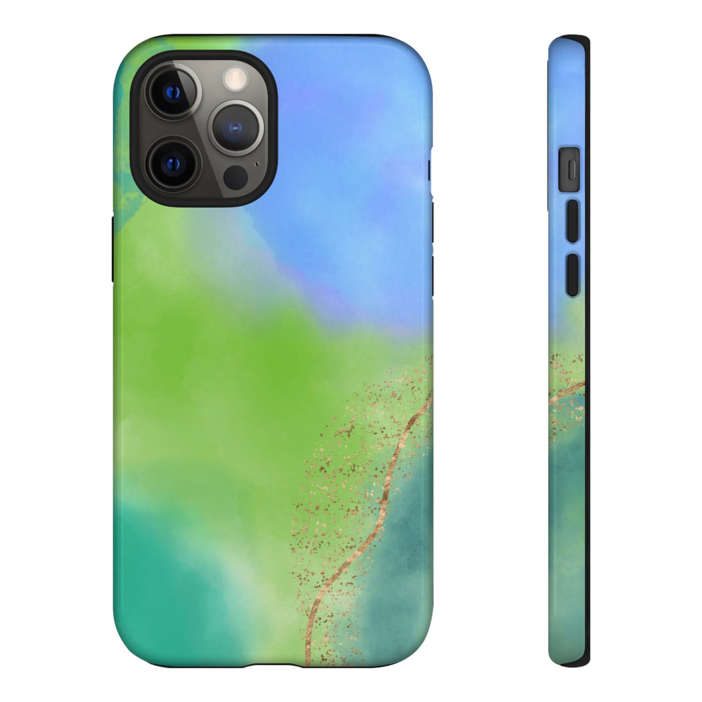 Artistic Tough Phone Case – Vibrant Green and Blue Abstract Design