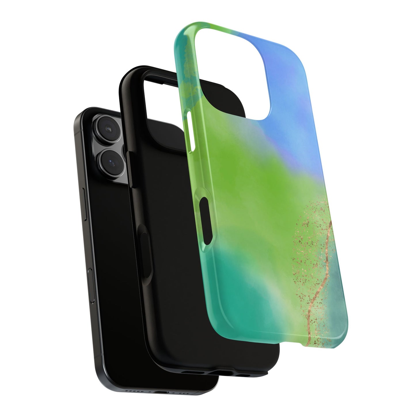 Artistic Tough Phone Case – Vibrant Green and Blue Abstract Design