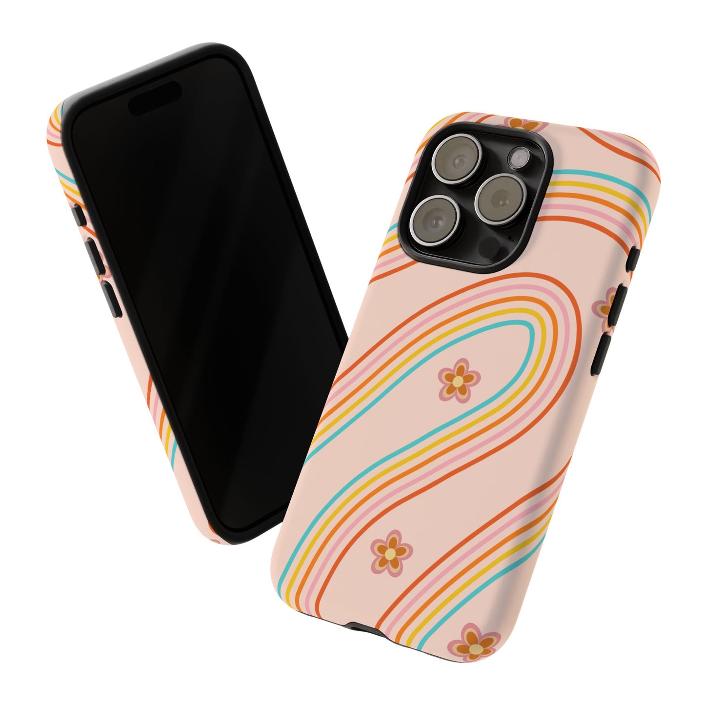 Retro Rainbow Phone Case - Tough & Stylish Floral Design