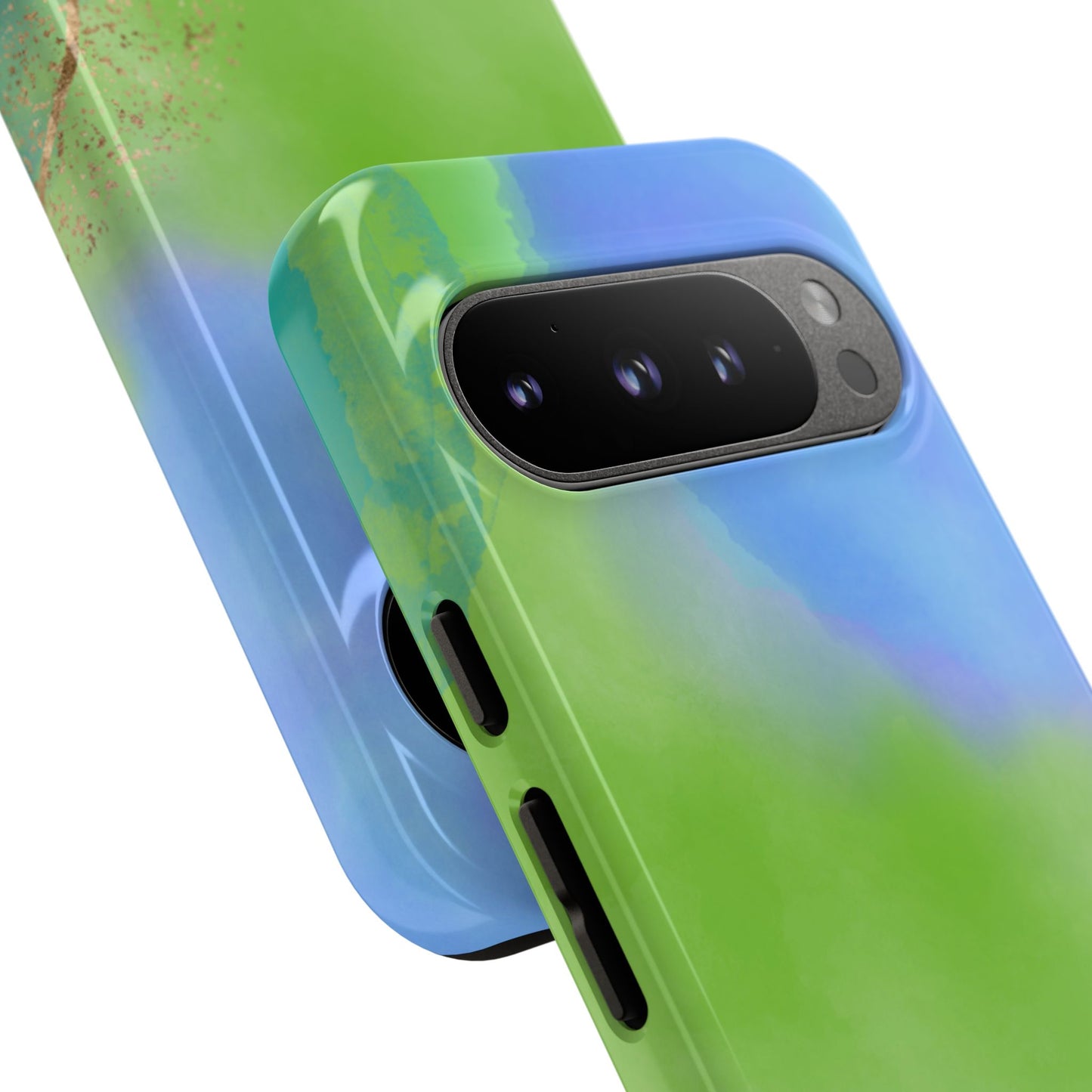 Artistic Tough Phone Case – Vibrant Green and Blue Abstract Design