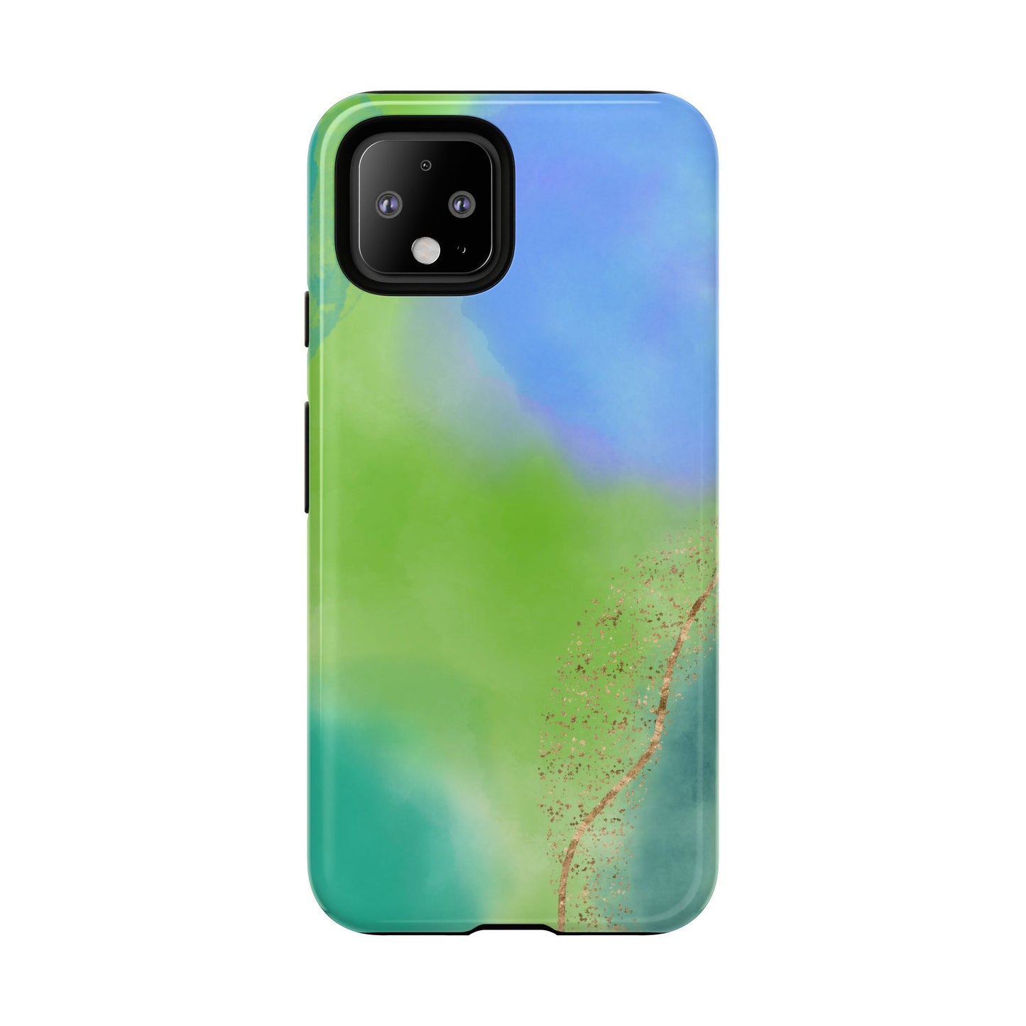 Artistic Tough Phone Case – Vibrant Green and Blue Abstract Design