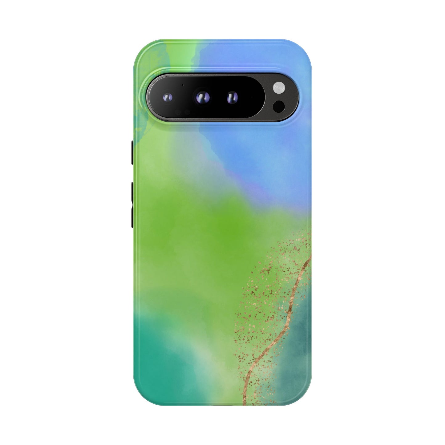 Artistic Tough Phone Case – Vibrant Green and Blue Abstract Design