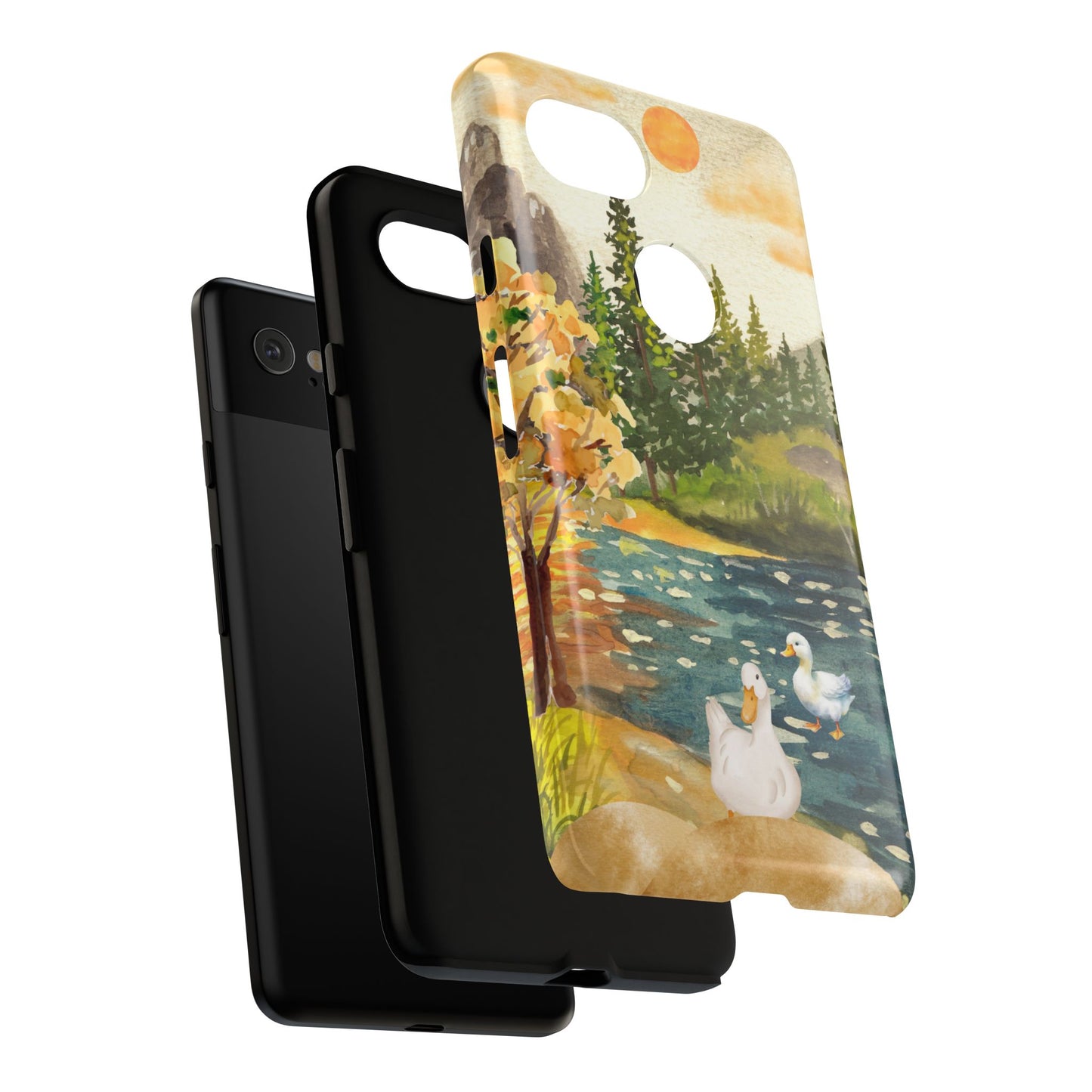 Artistic Phone Case with Ducks and Nature Scene