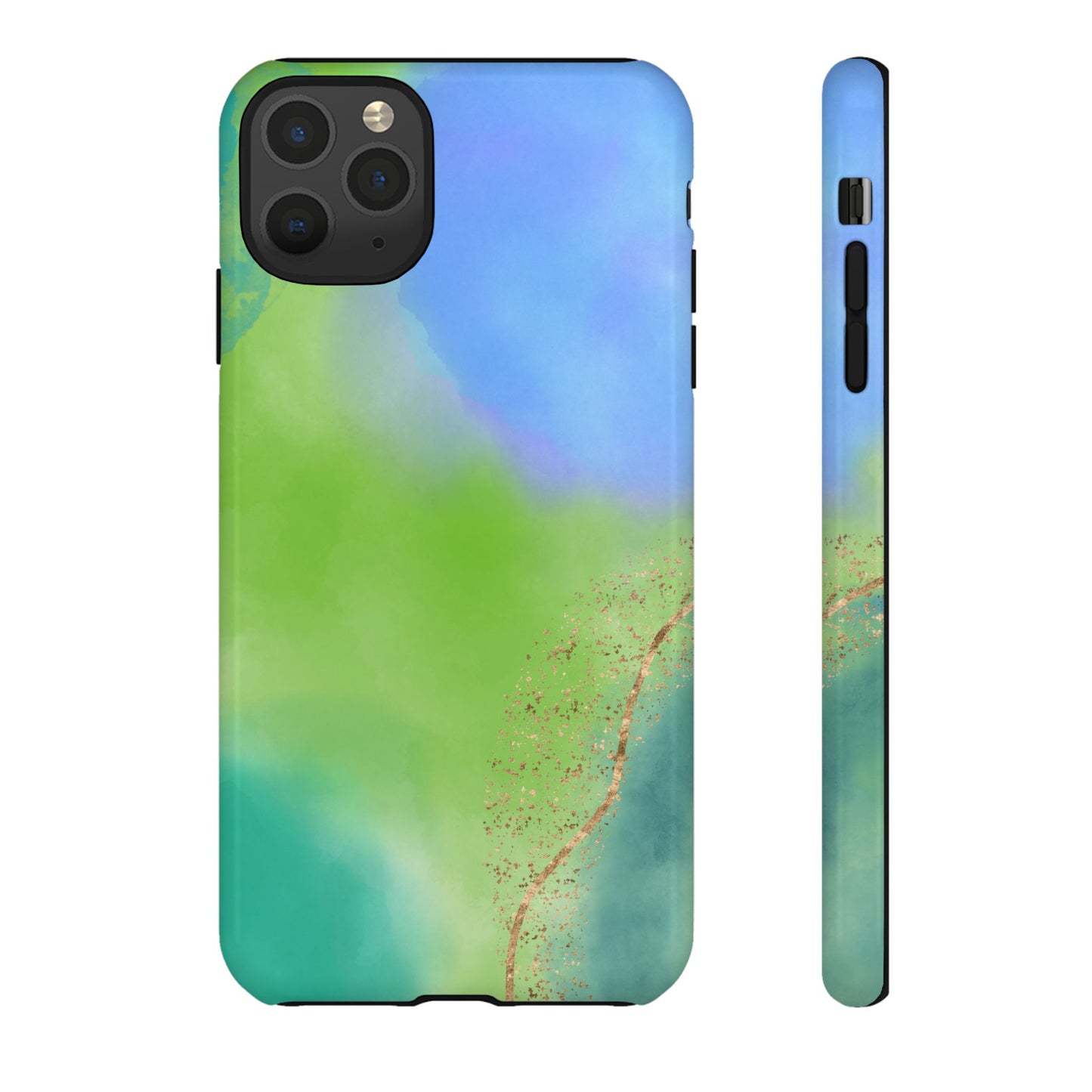 Artistic Tough Phone Case – Vibrant Green and Blue Abstract Design