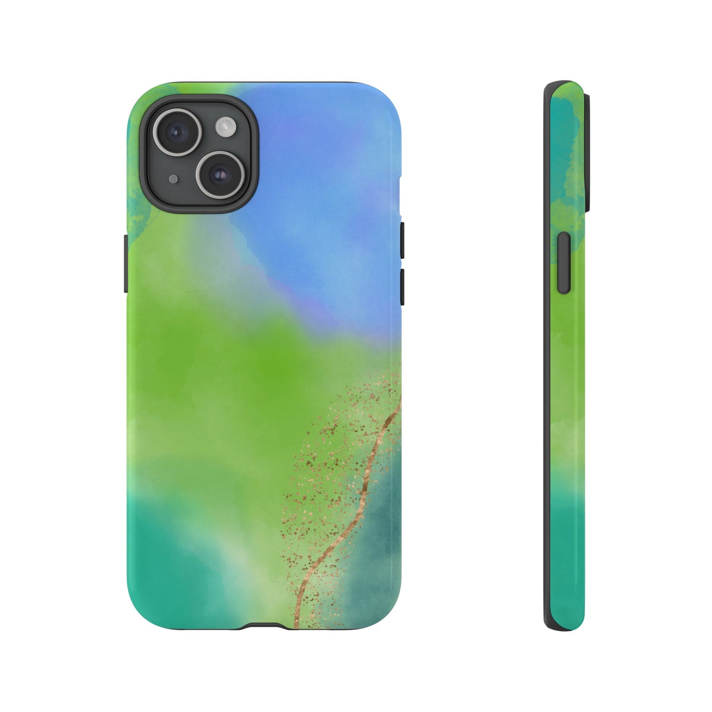 Artistic Tough Phone Case – Vibrant Green and Blue Abstract Design