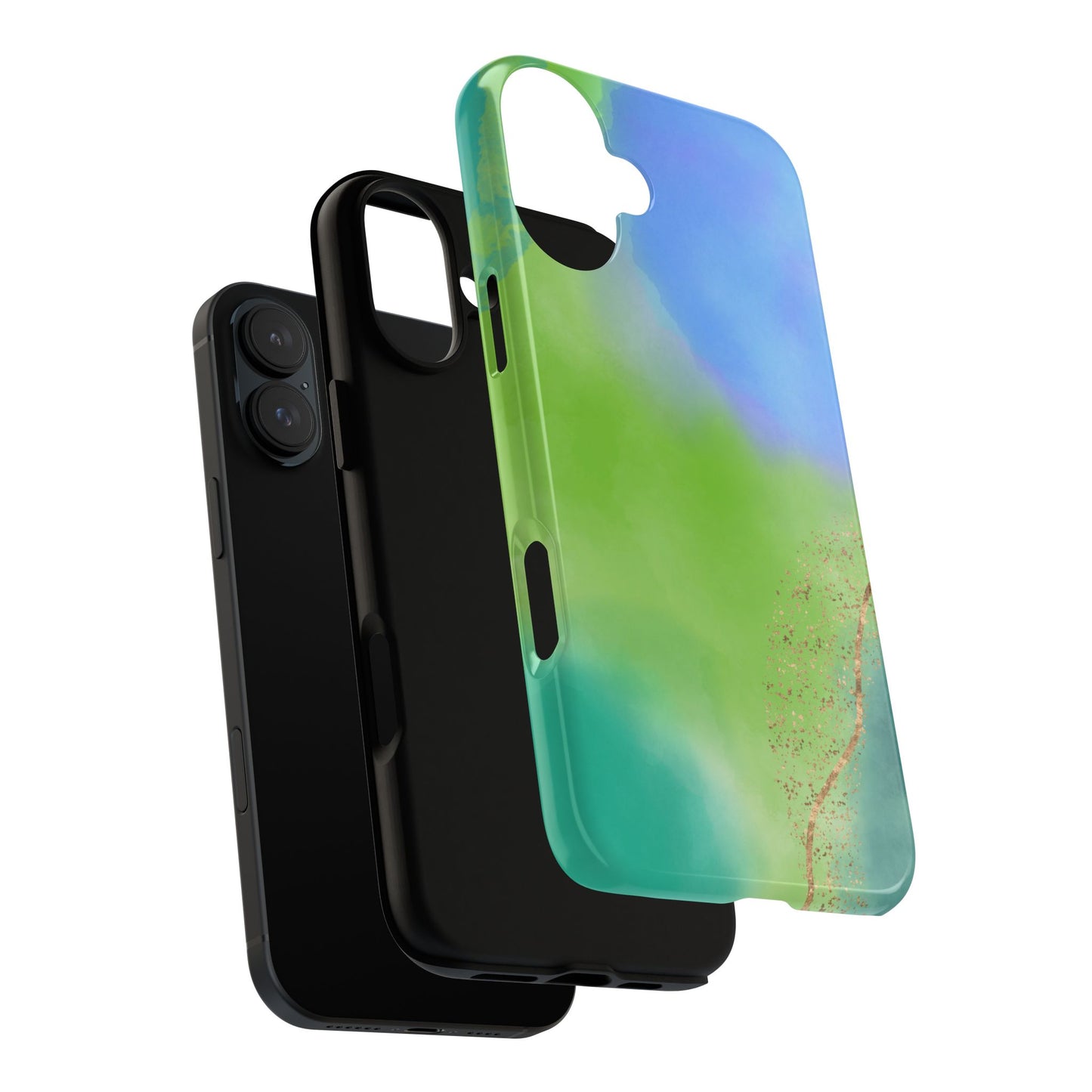 Artistic Tough Phone Case – Vibrant Green and Blue Abstract Design