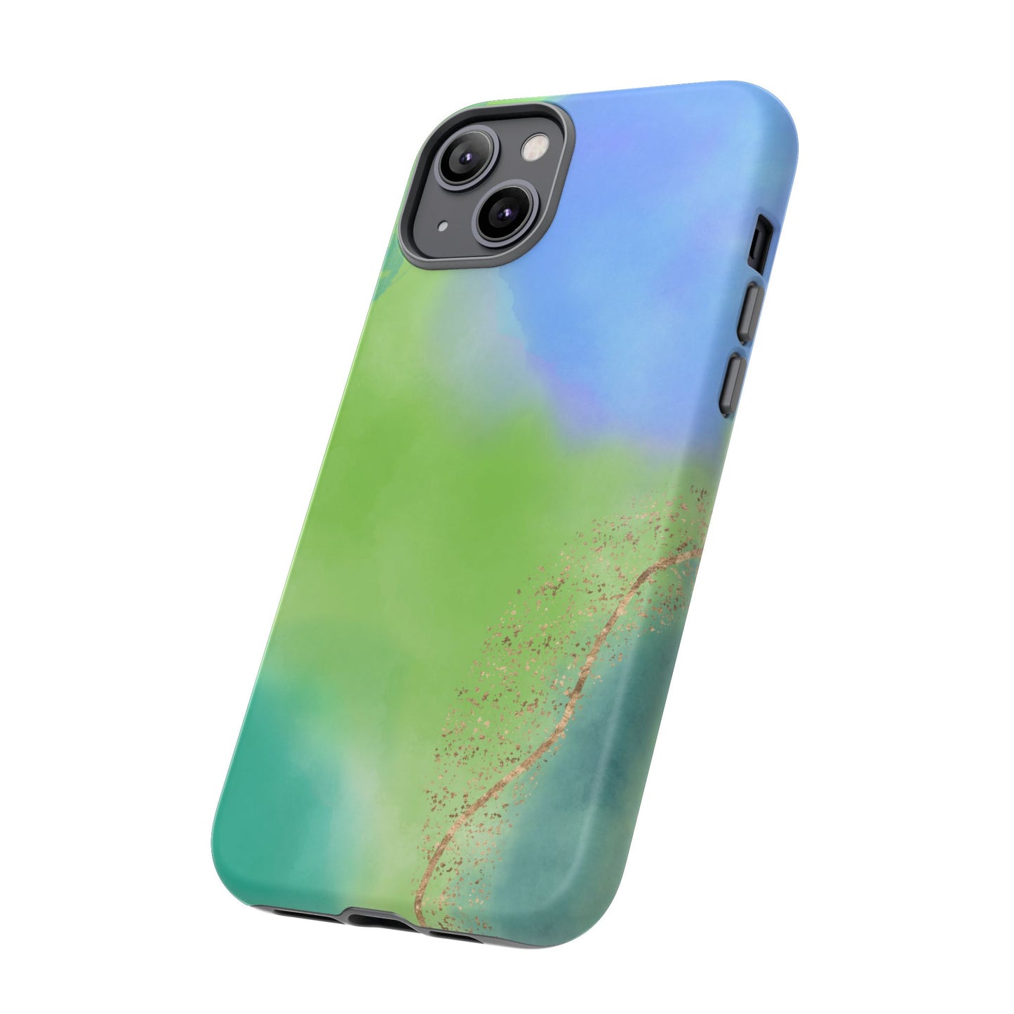 Artistic Tough Phone Case – Vibrant Green and Blue Abstract Design