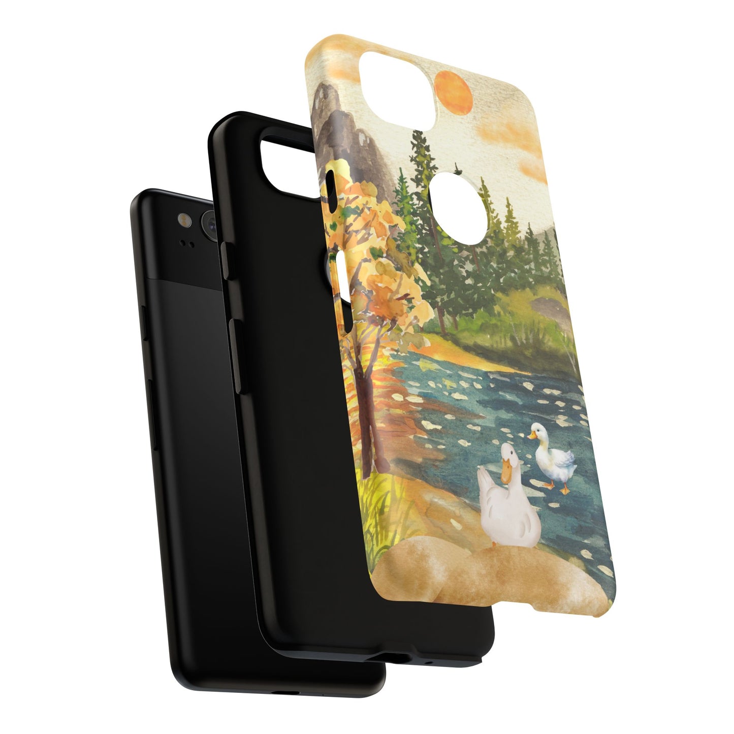 Artistic Phone Case with Ducks and Nature Scene