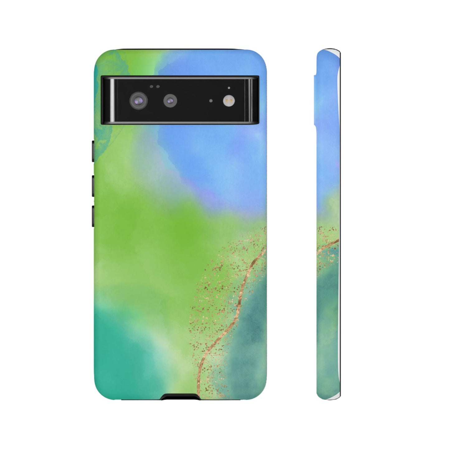 Artistic Tough Phone Case – Vibrant Green and Blue Abstract Design