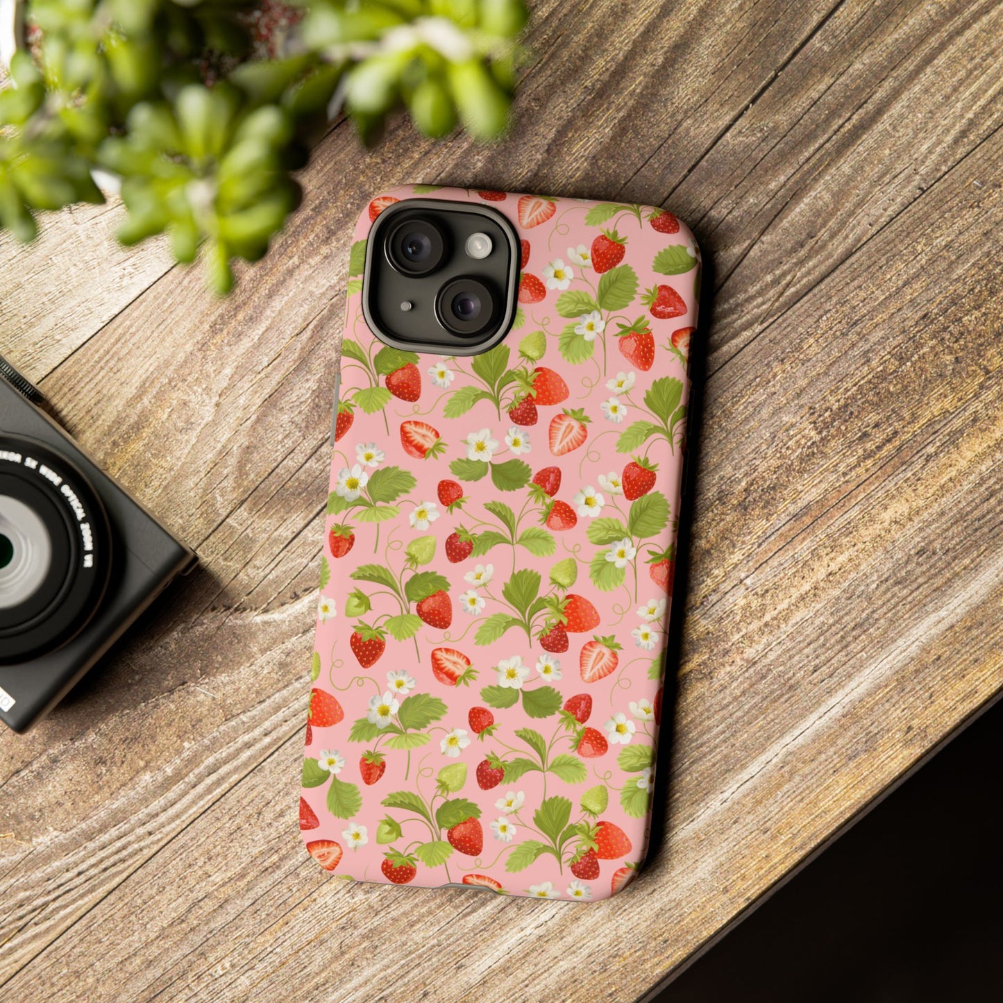 Strawberry Floral Tough Case - Cute Berry Pattern Phone Cover
