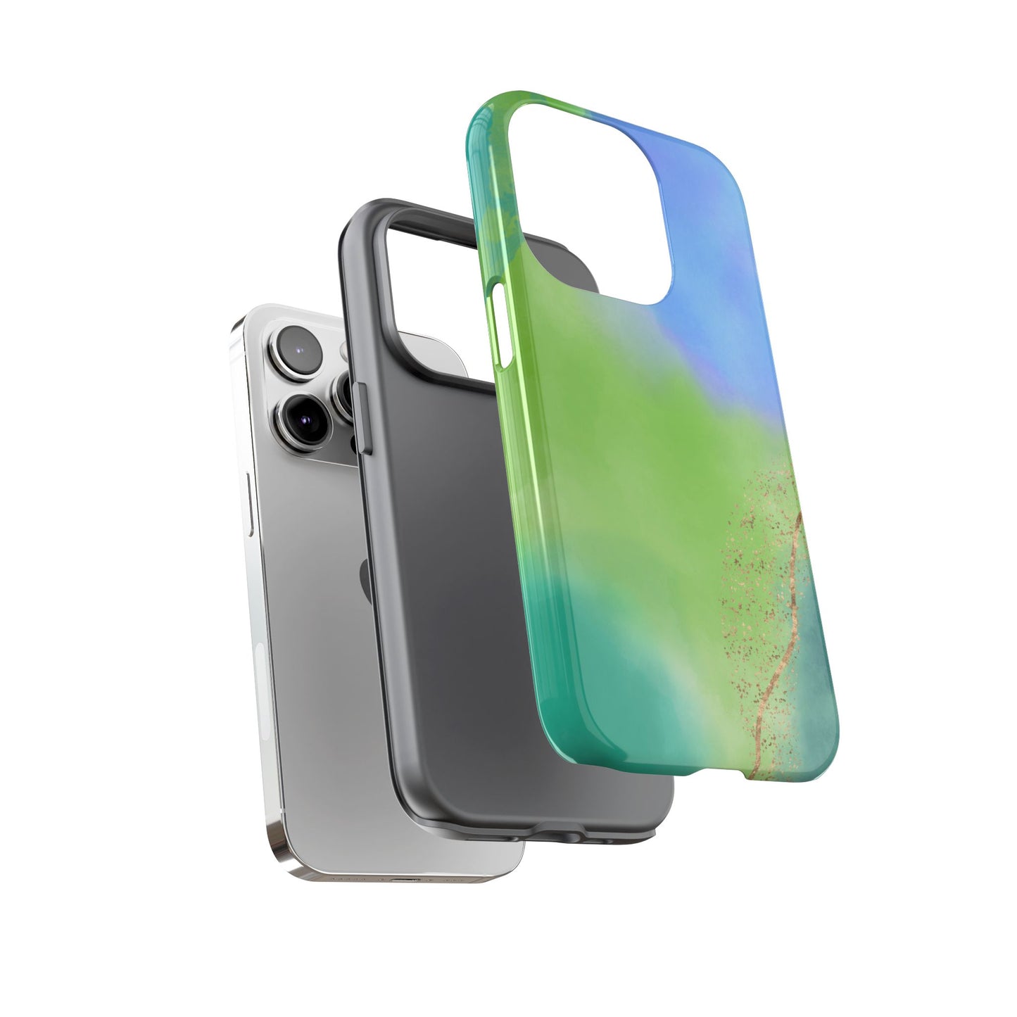 Artistic Tough Phone Case – Vibrant Green and Blue Abstract Design