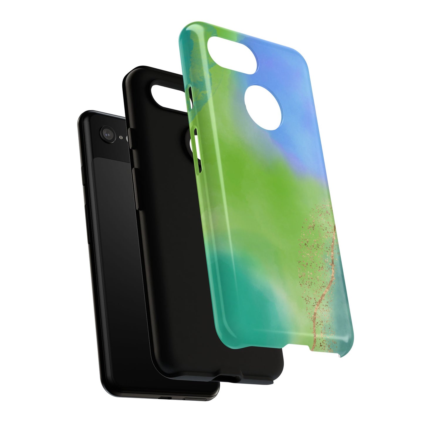 Artistic Tough Phone Case – Vibrant Green and Blue Abstract Design