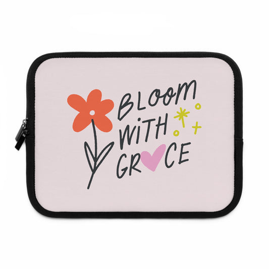 Floral Laptop Sleeve - Bloom with Grace, Cute Tech Case, Laptop Bag, Gifts for Students, Spring Accessories