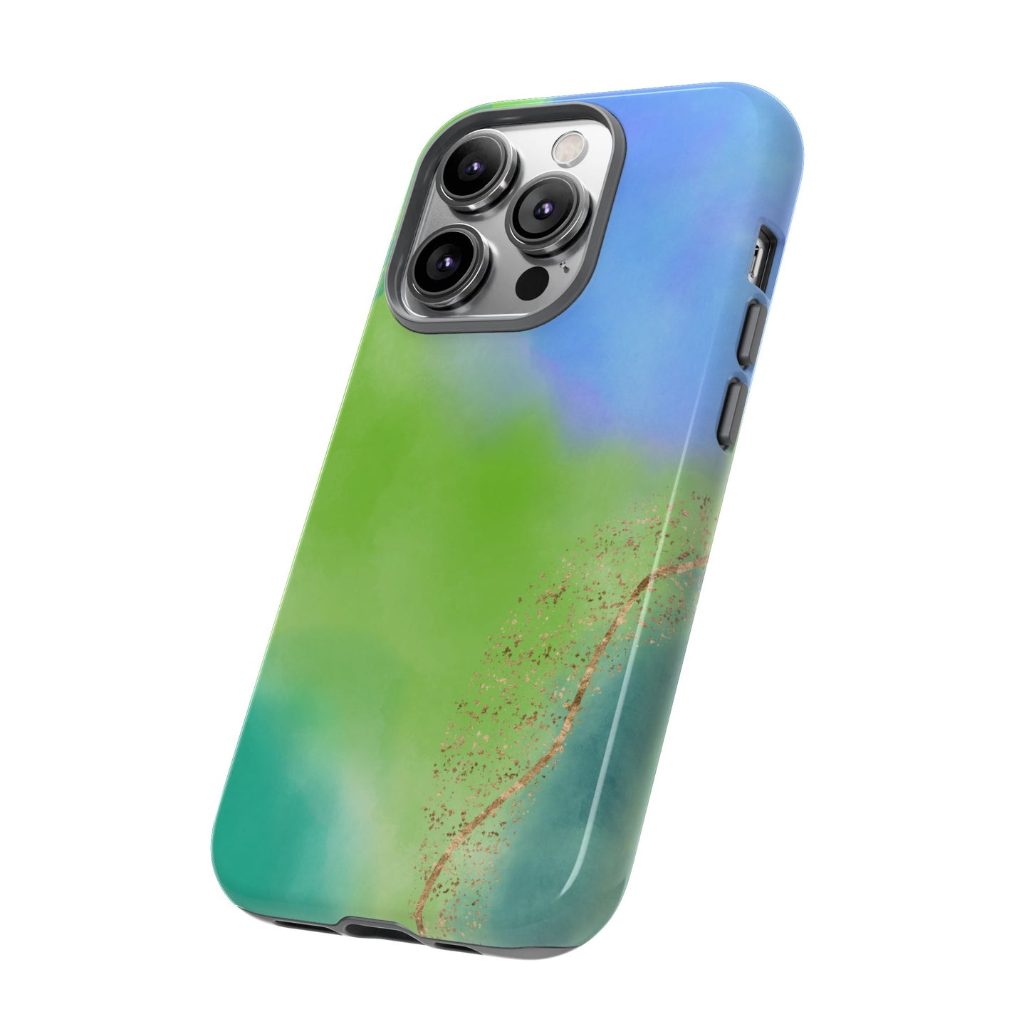 Artistic Tough Phone Case – Vibrant Green and Blue Abstract Design
