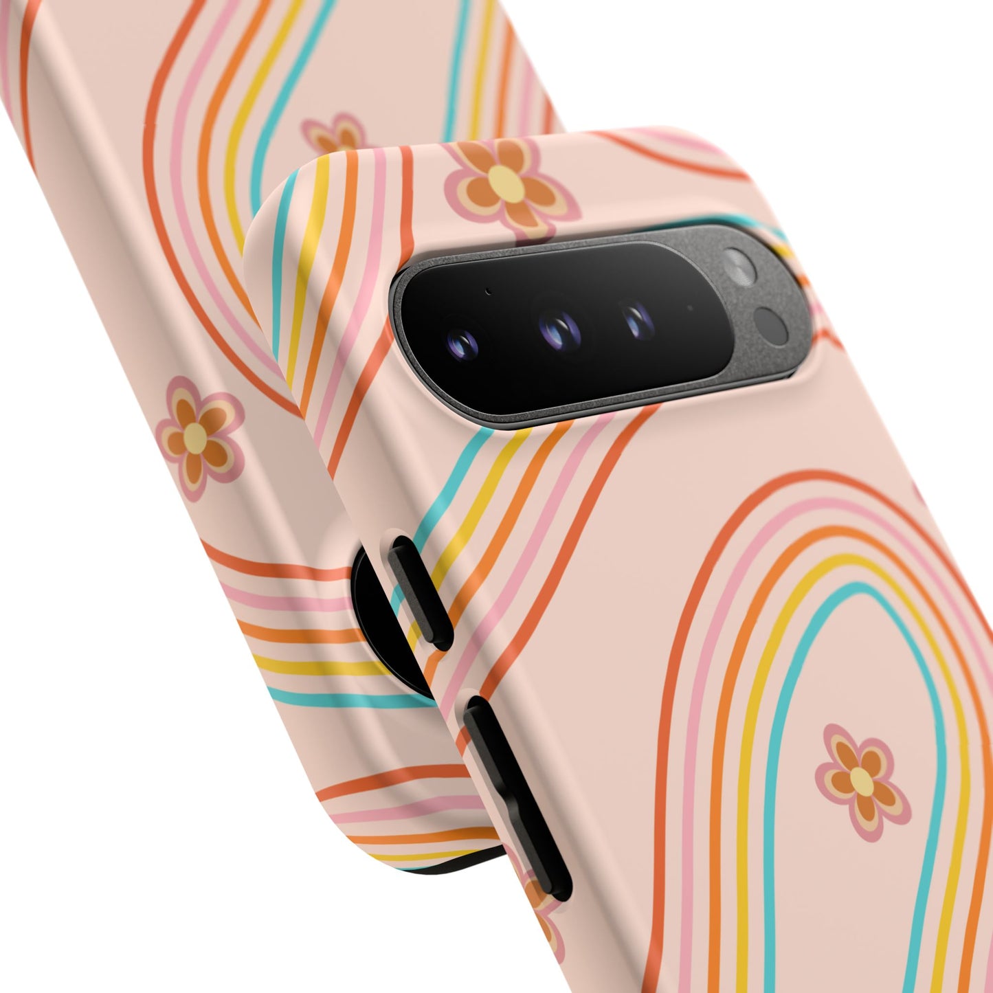 Retro Rainbow Phone Case - Tough & Stylish Floral Design