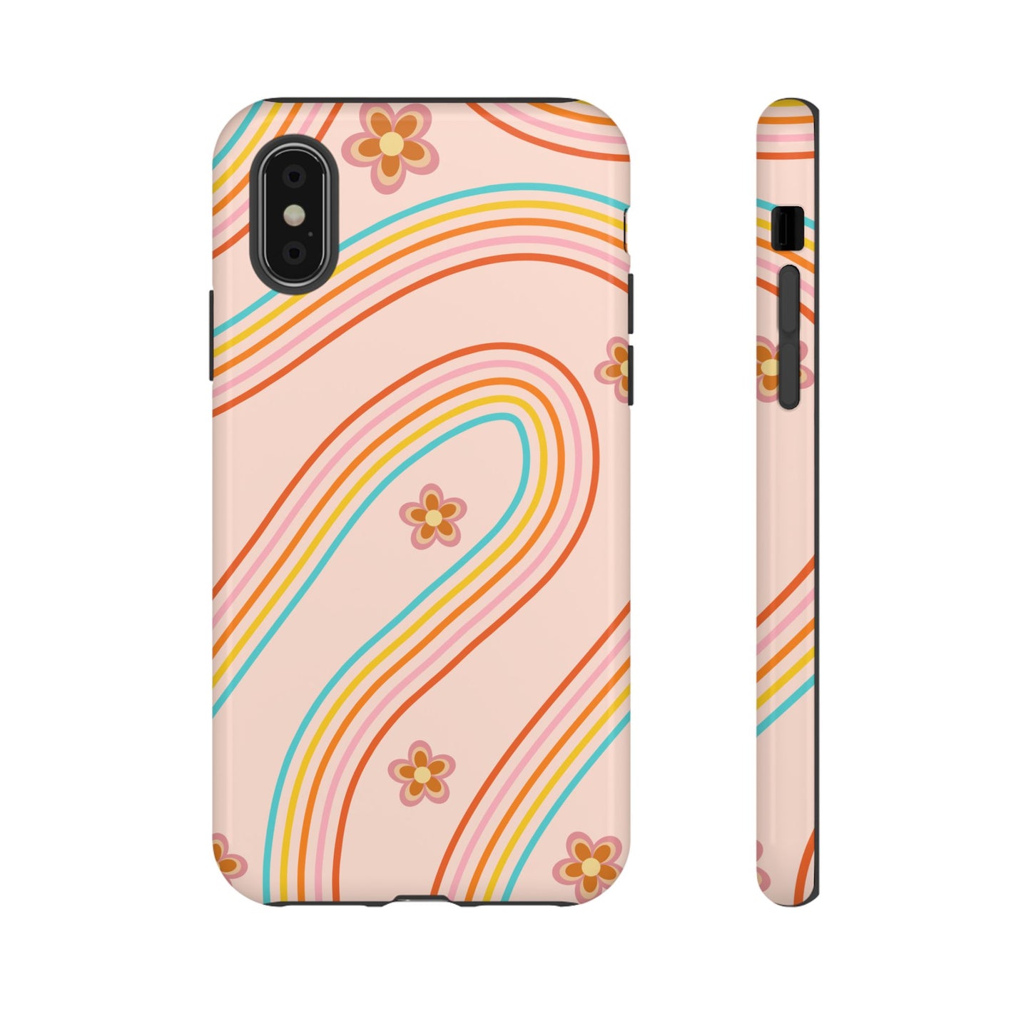 Retro Rainbow Phone Case - Tough & Stylish Floral Design