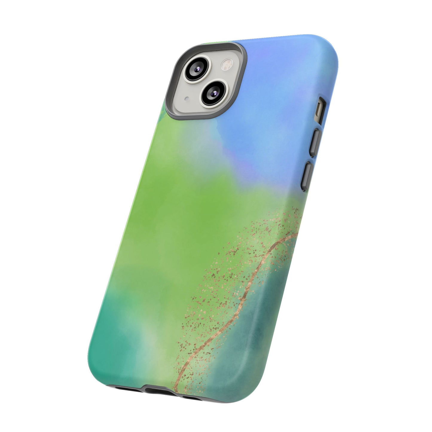 Artistic Tough Phone Case – Vibrant Green and Blue Abstract Design