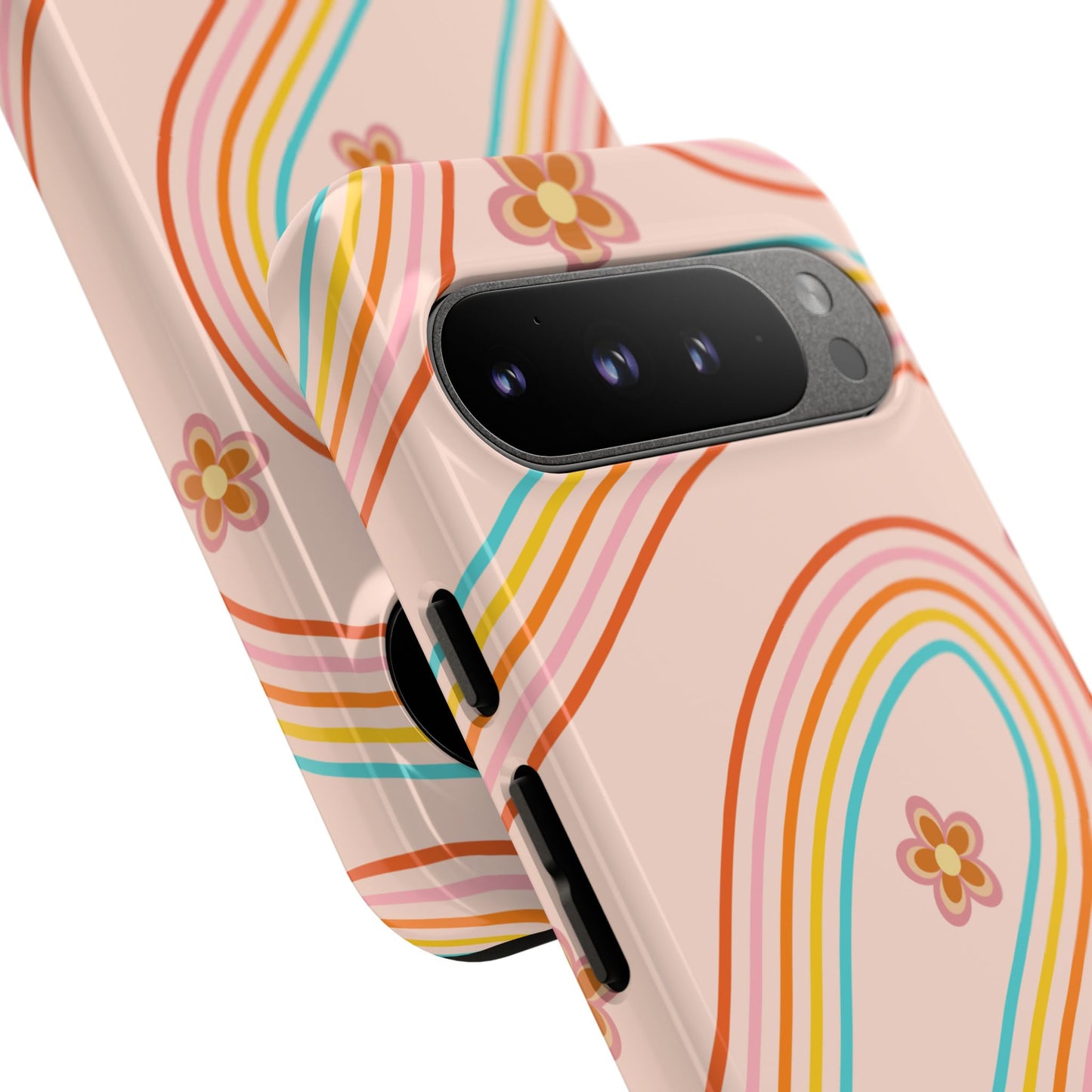 Retro Rainbow Phone Case - Tough & Stylish Floral Design