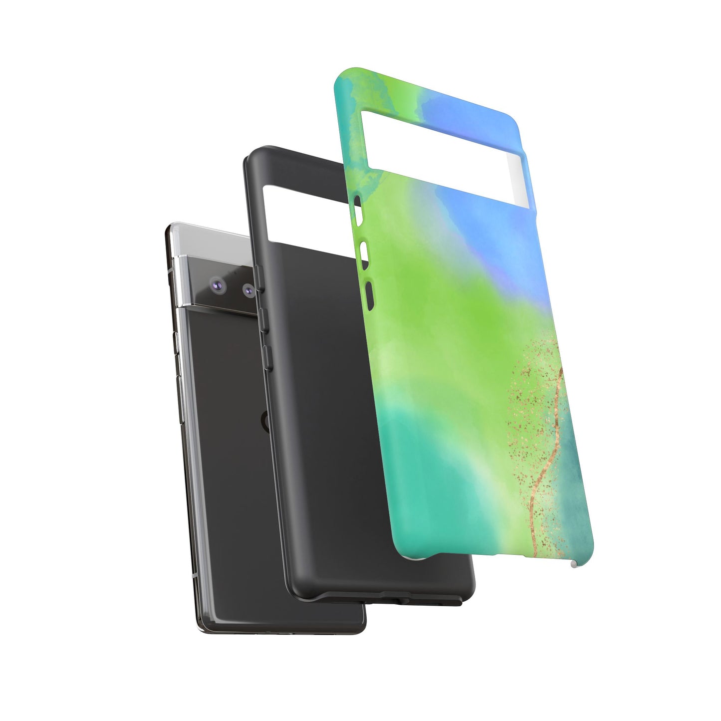 Artistic Tough Phone Case – Vibrant Green and Blue Abstract Design
