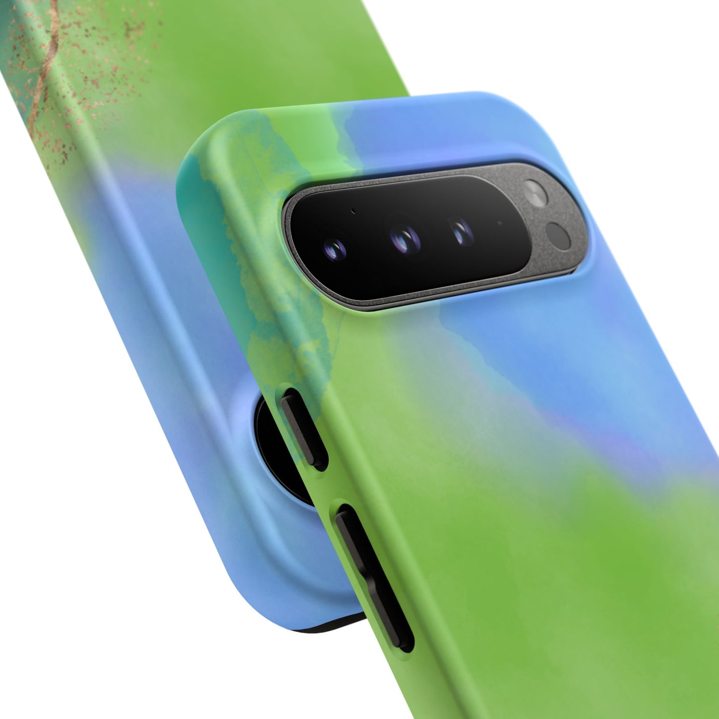 Artistic Tough Phone Case – Vibrant Green and Blue Abstract Design