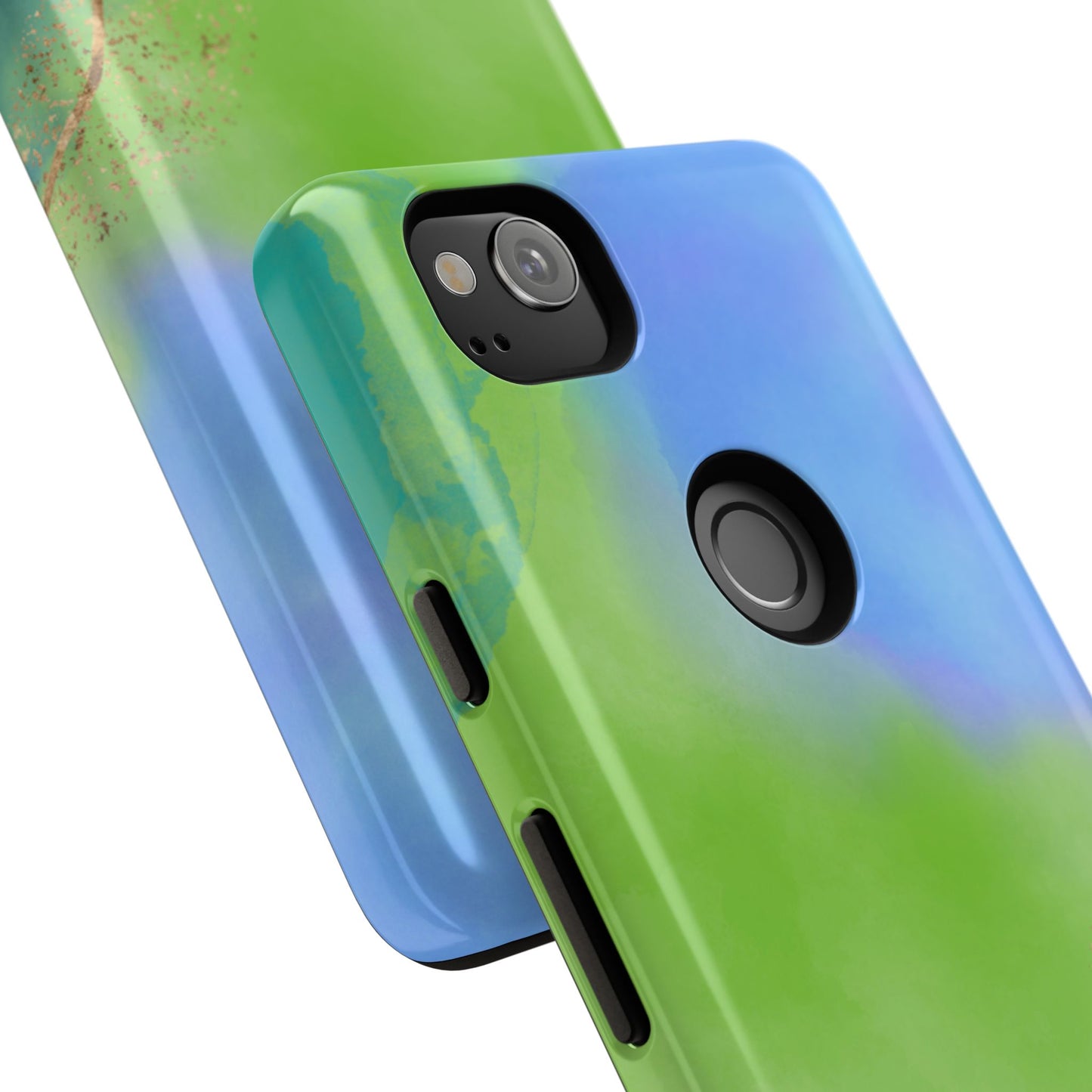 Artistic Tough Phone Case – Vibrant Green and Blue Abstract Design
