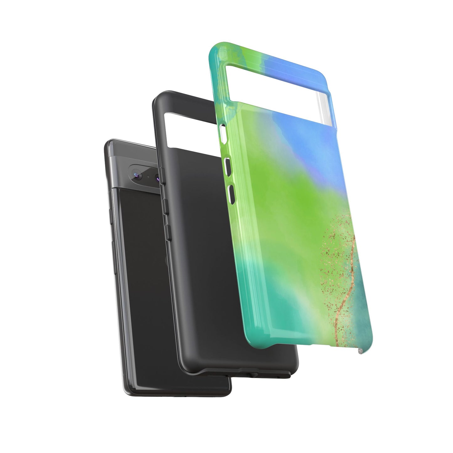 Artistic Tough Phone Case – Vibrant Green and Blue Abstract Design