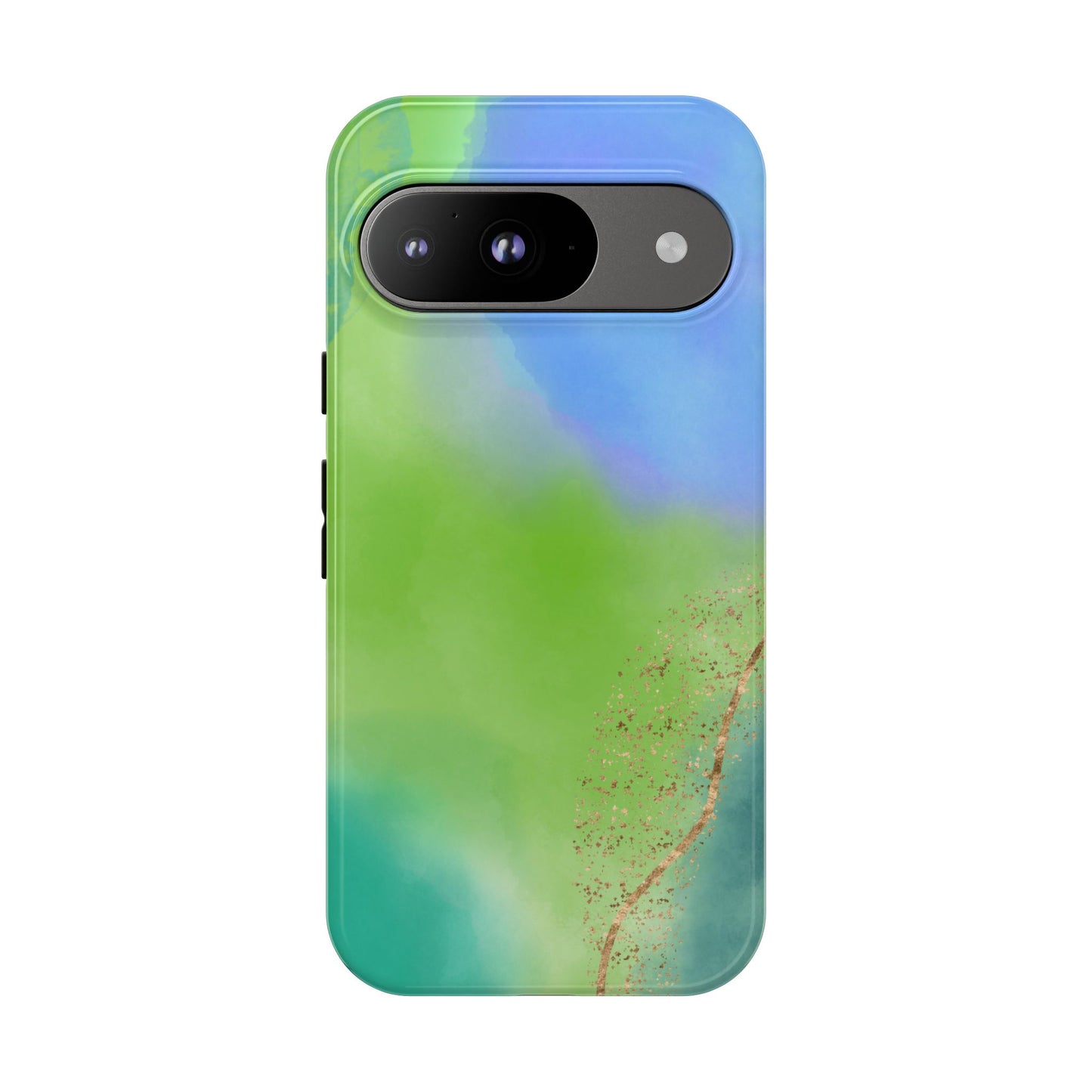 Artistic Tough Phone Case – Vibrant Green and Blue Abstract Design
