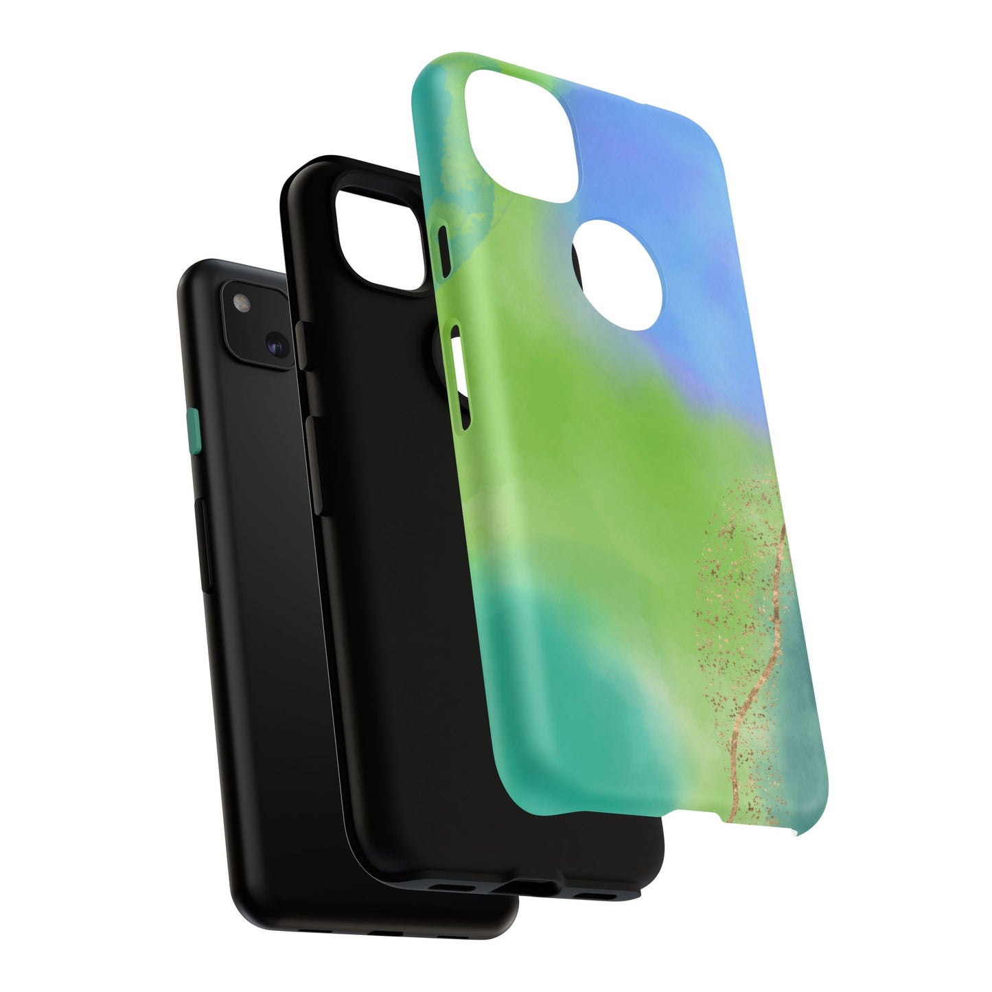 Artistic Tough Phone Case – Vibrant Green and Blue Abstract Design