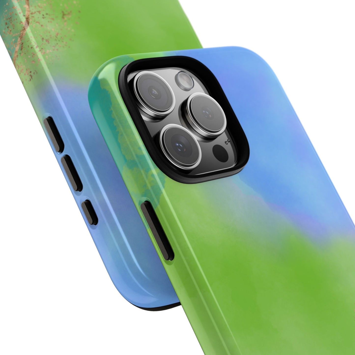 Artistic Tough Phone Case – Vibrant Green and Blue Abstract Design