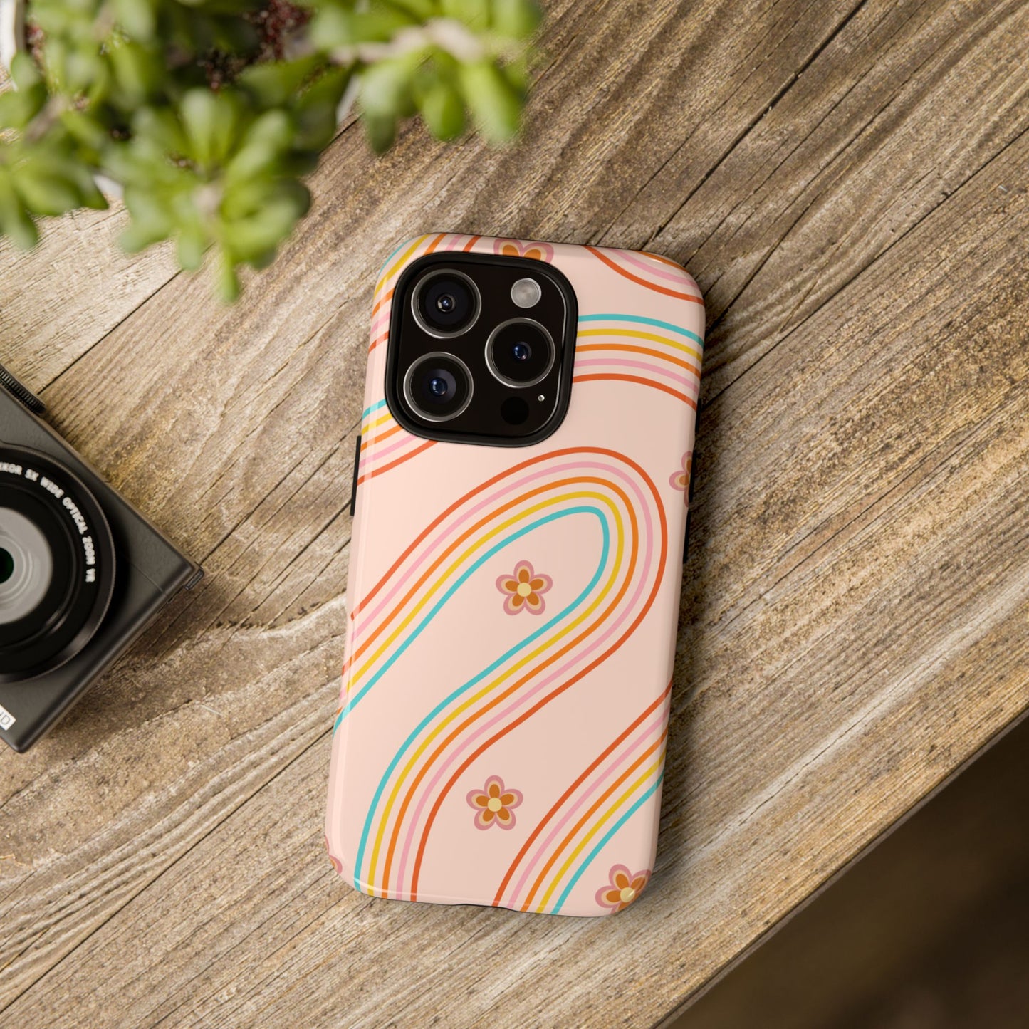 Retro Rainbow Phone Case - Tough & Stylish Floral Design