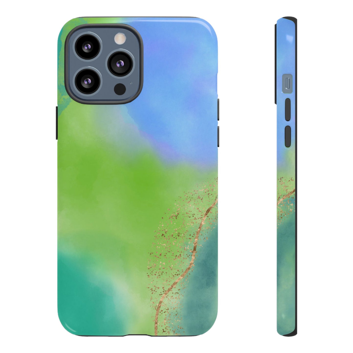Artistic Tough Phone Case – Vibrant Green and Blue Abstract Design