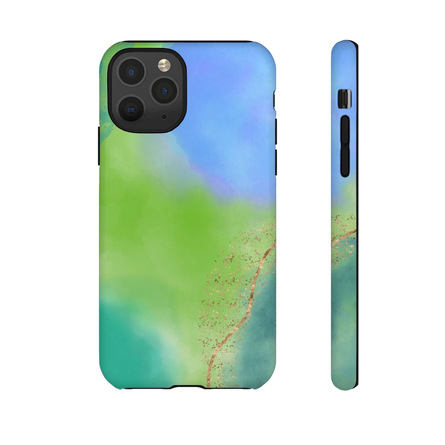 Artistic Tough Phone Case – Vibrant Green and Blue Abstract Design