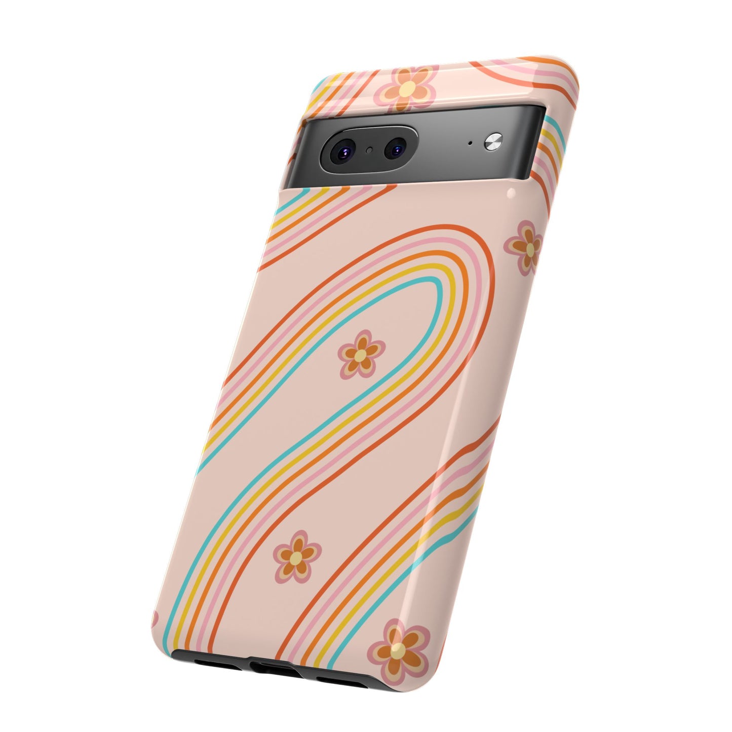 Retro Rainbow Phone Case - Tough & Stylish Floral Design