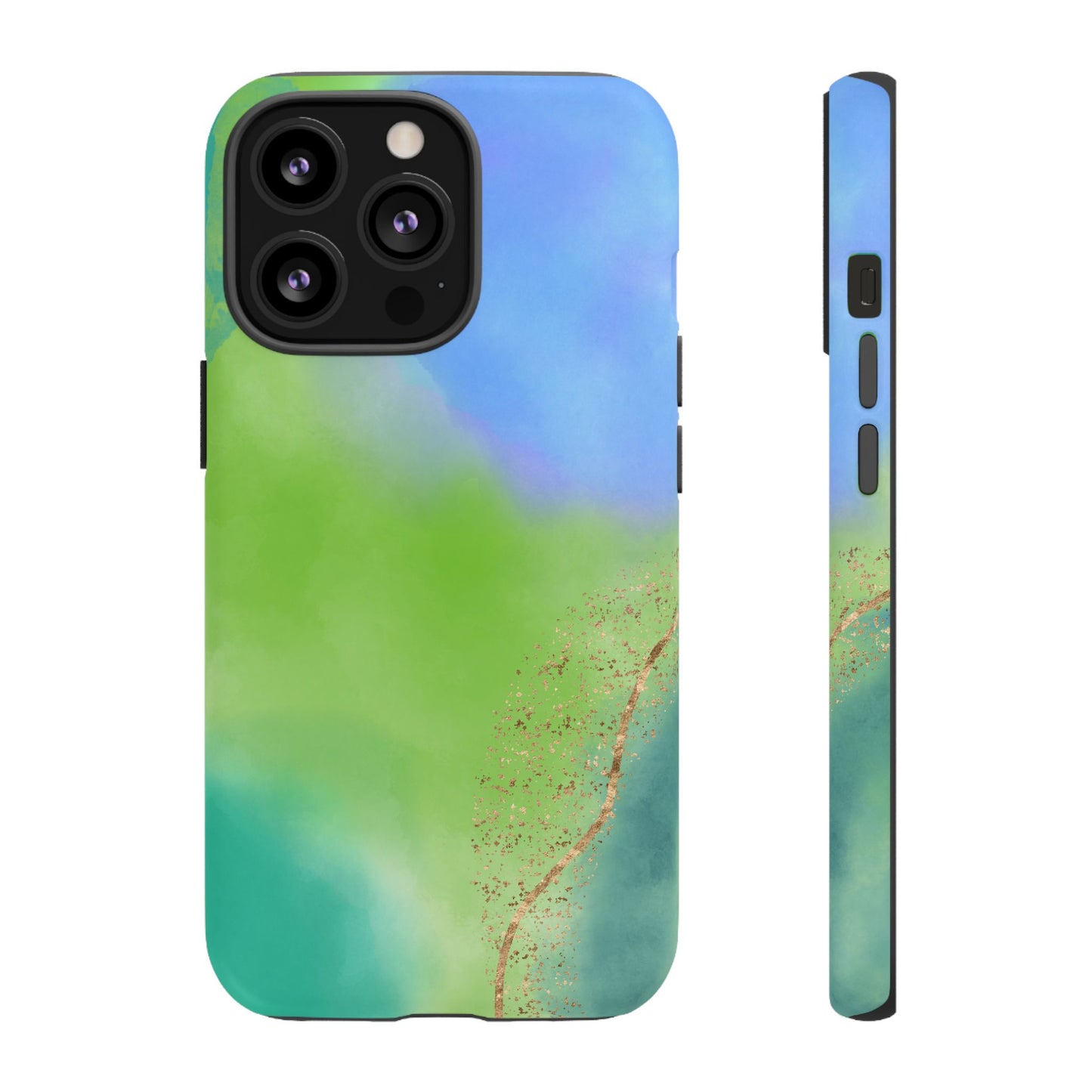 Artistic Tough Phone Case – Vibrant Green and Blue Abstract Design