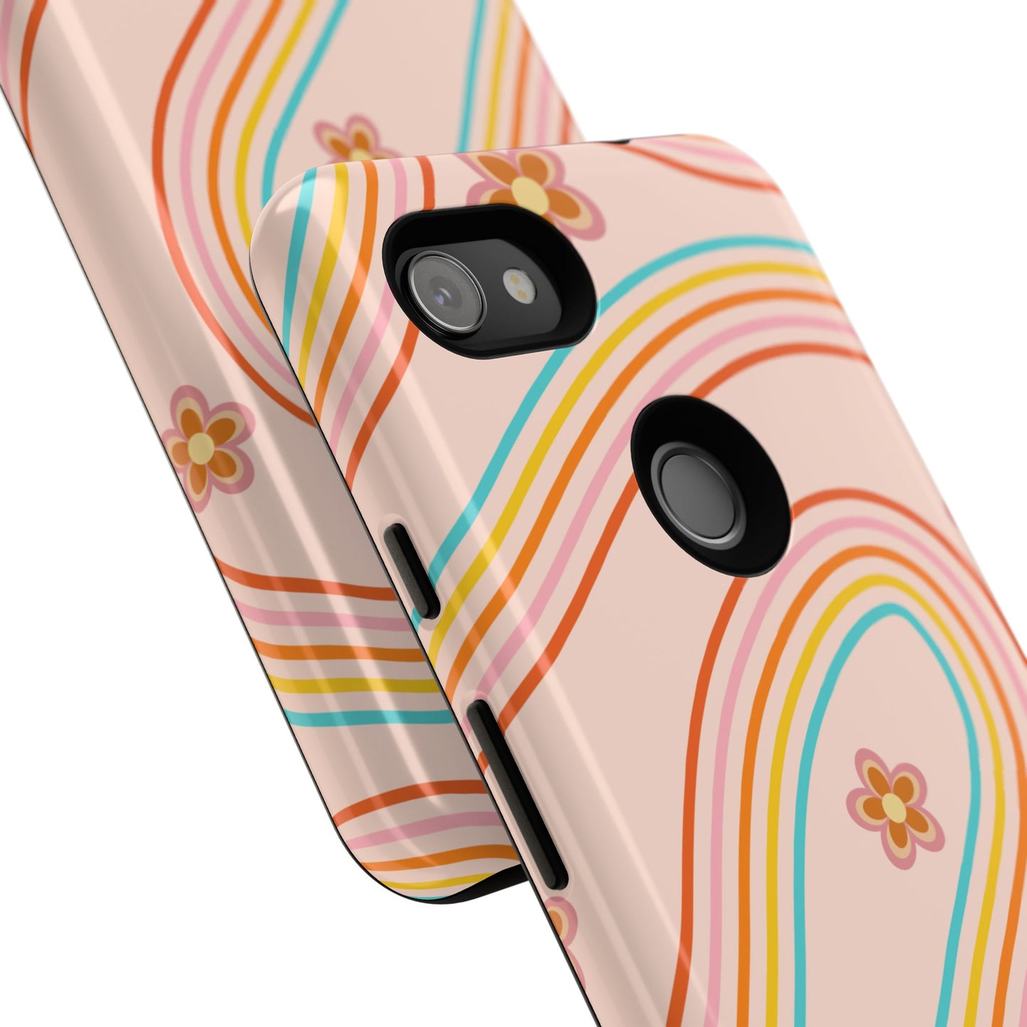 Retro Rainbow Phone Case - Tough & Stylish Floral Design