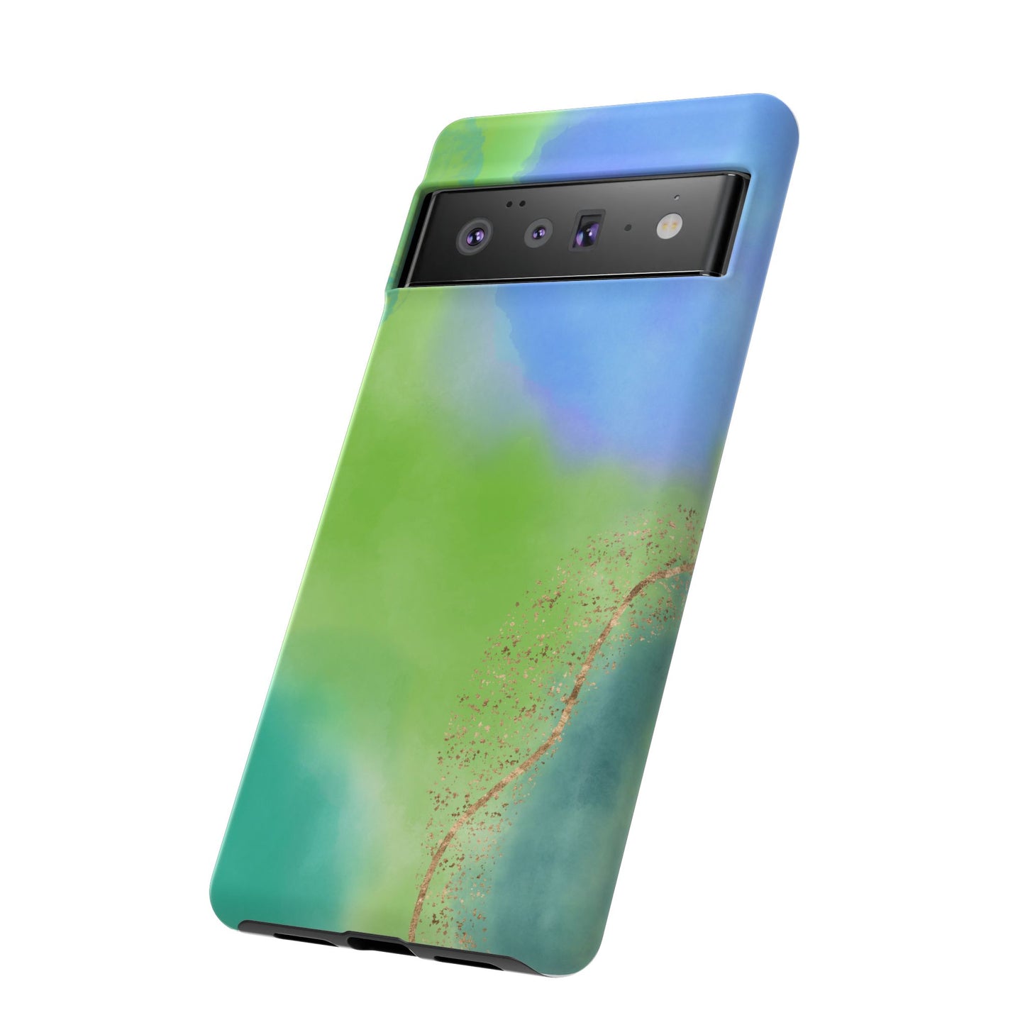 Artistic Tough Phone Case – Vibrant Green and Blue Abstract Design
