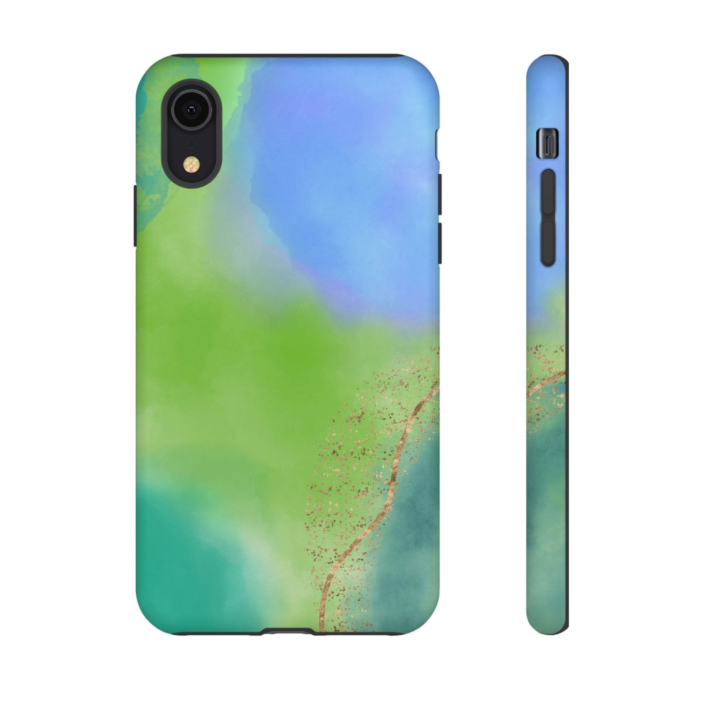 Artistic Tough Phone Case – Vibrant Green and Blue Abstract Design