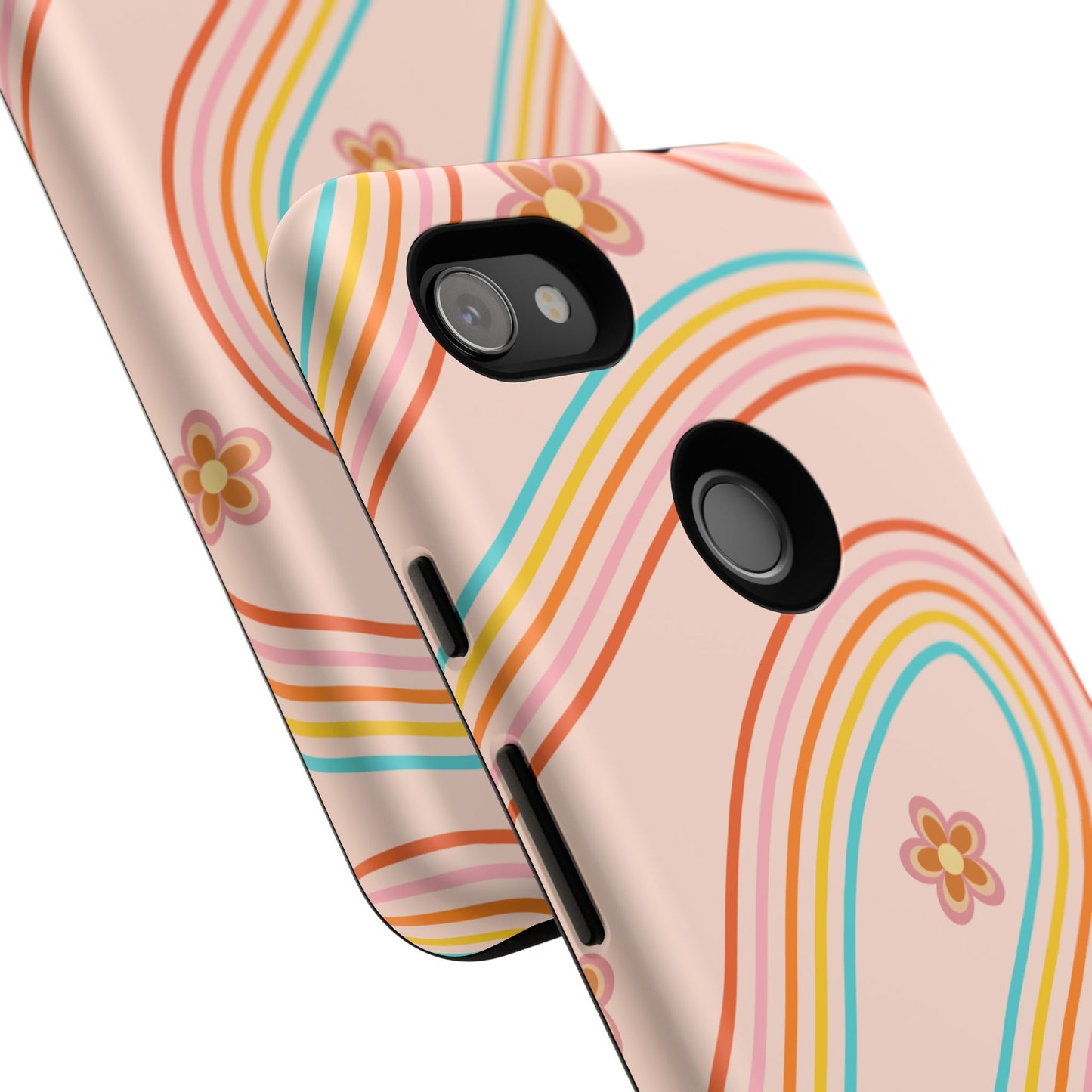 Retro Rainbow Phone Case - Tough & Stylish Floral Design