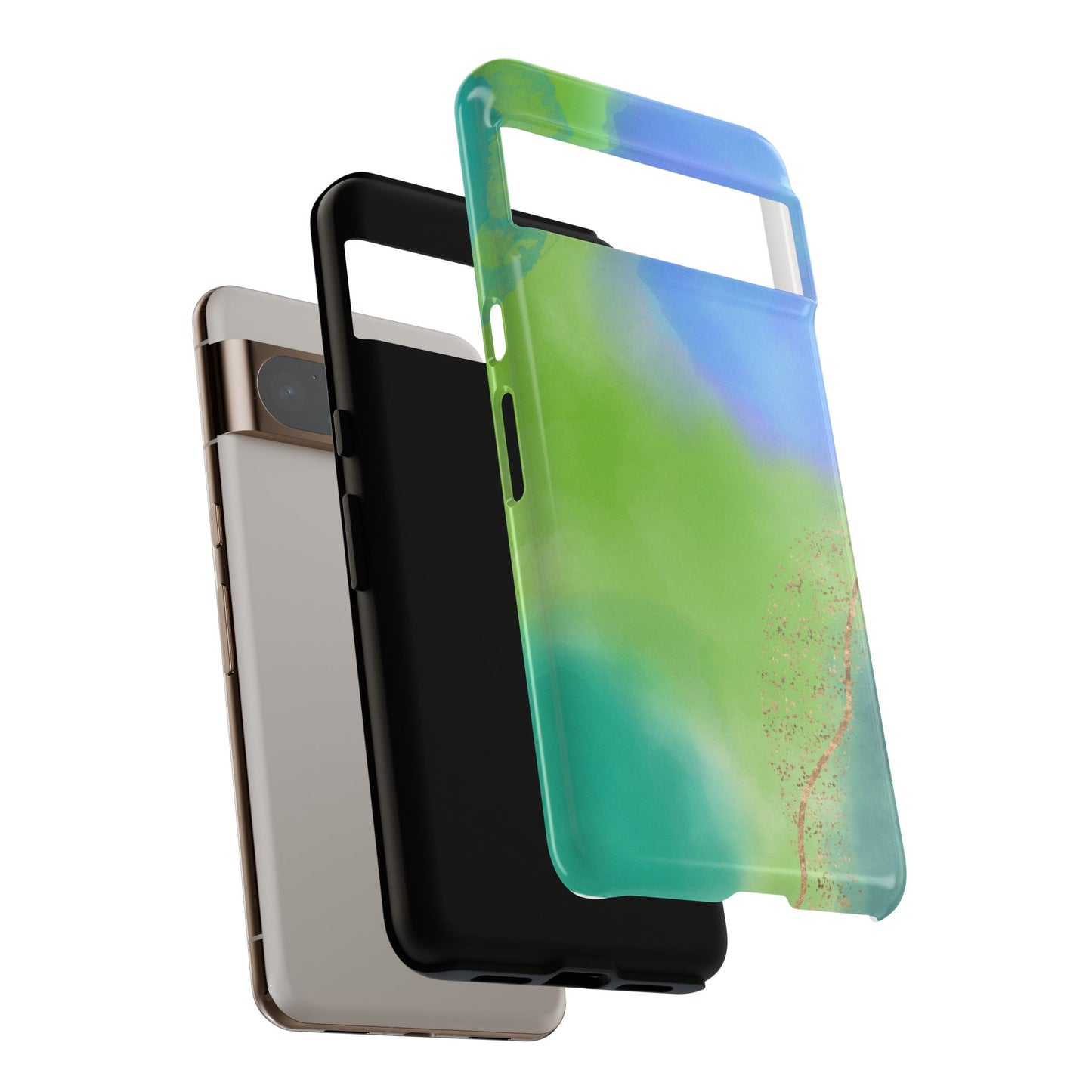 Artistic Tough Phone Case – Vibrant Green and Blue Abstract Design