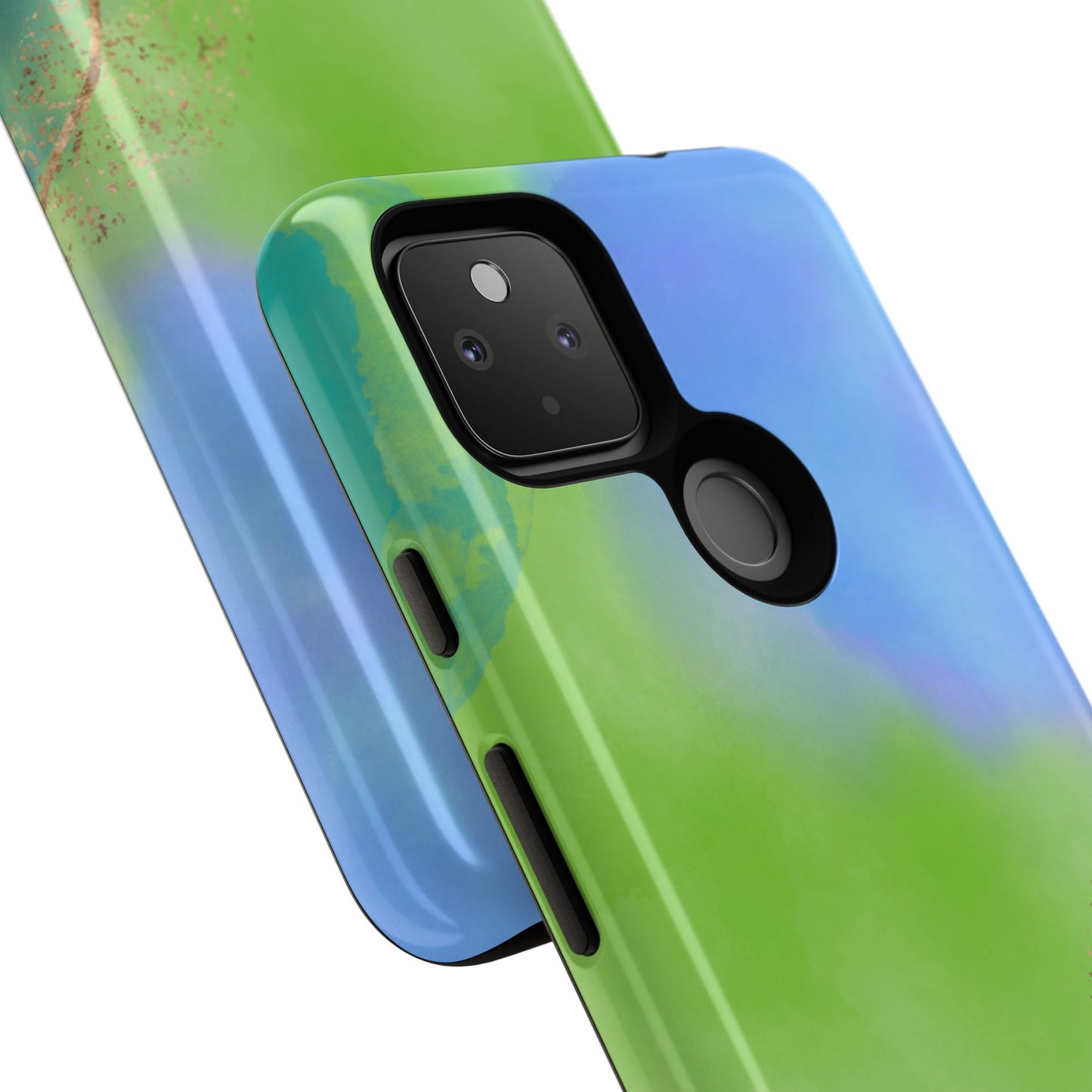 Artistic Tough Phone Case – Vibrant Green and Blue Abstract Design