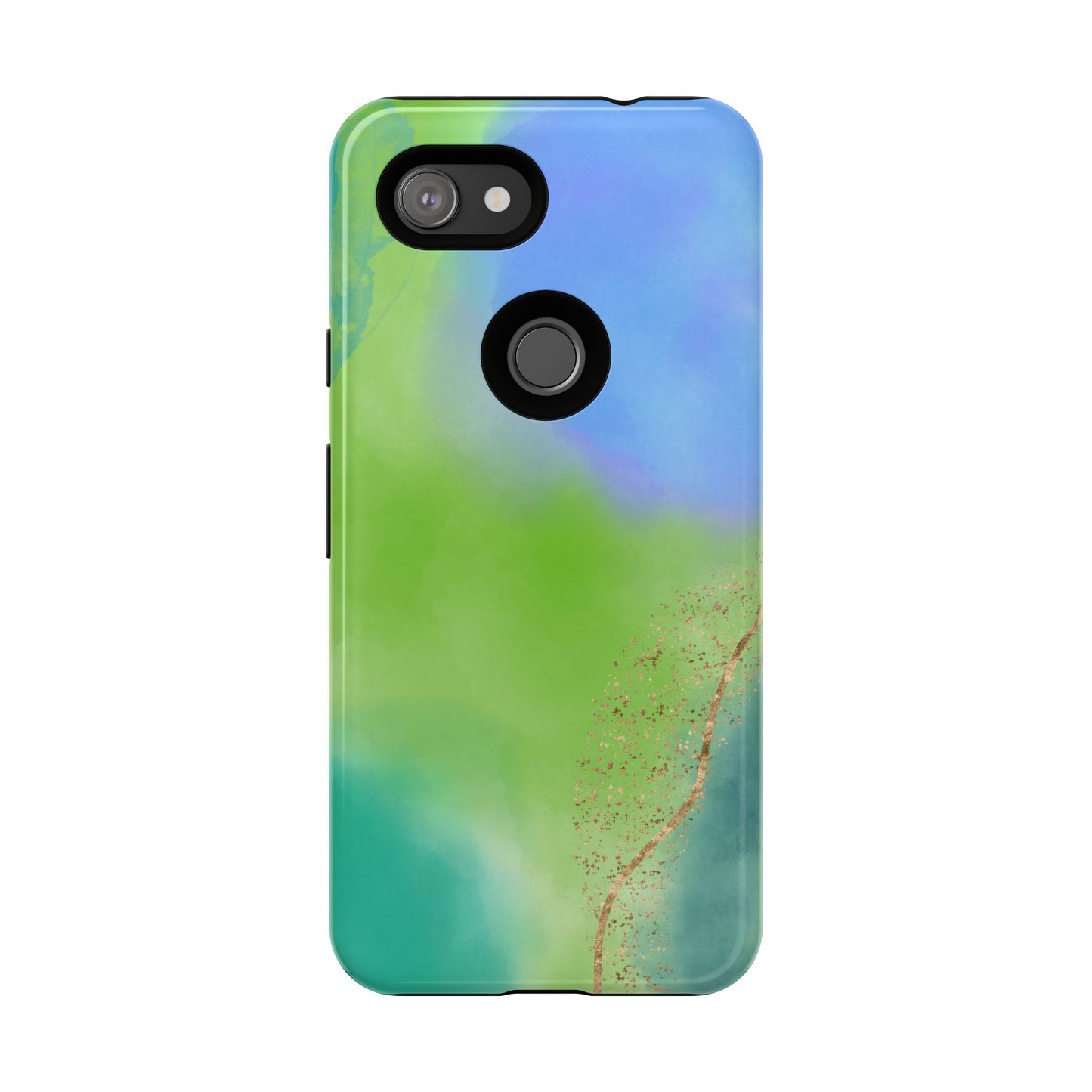 Artistic Tough Phone Case – Vibrant Green and Blue Abstract Design