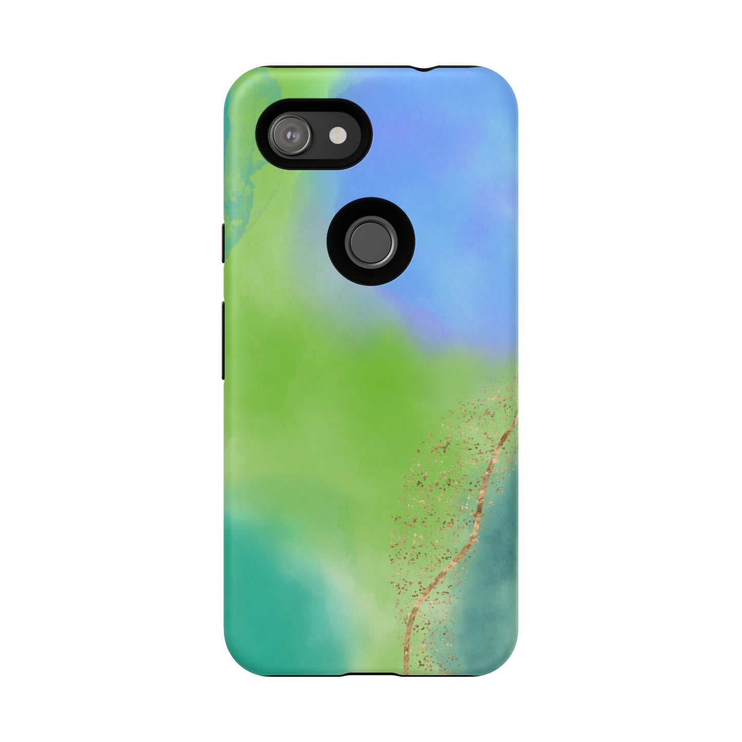 Artistic Tough Phone Case – Vibrant Green and Blue Abstract Design